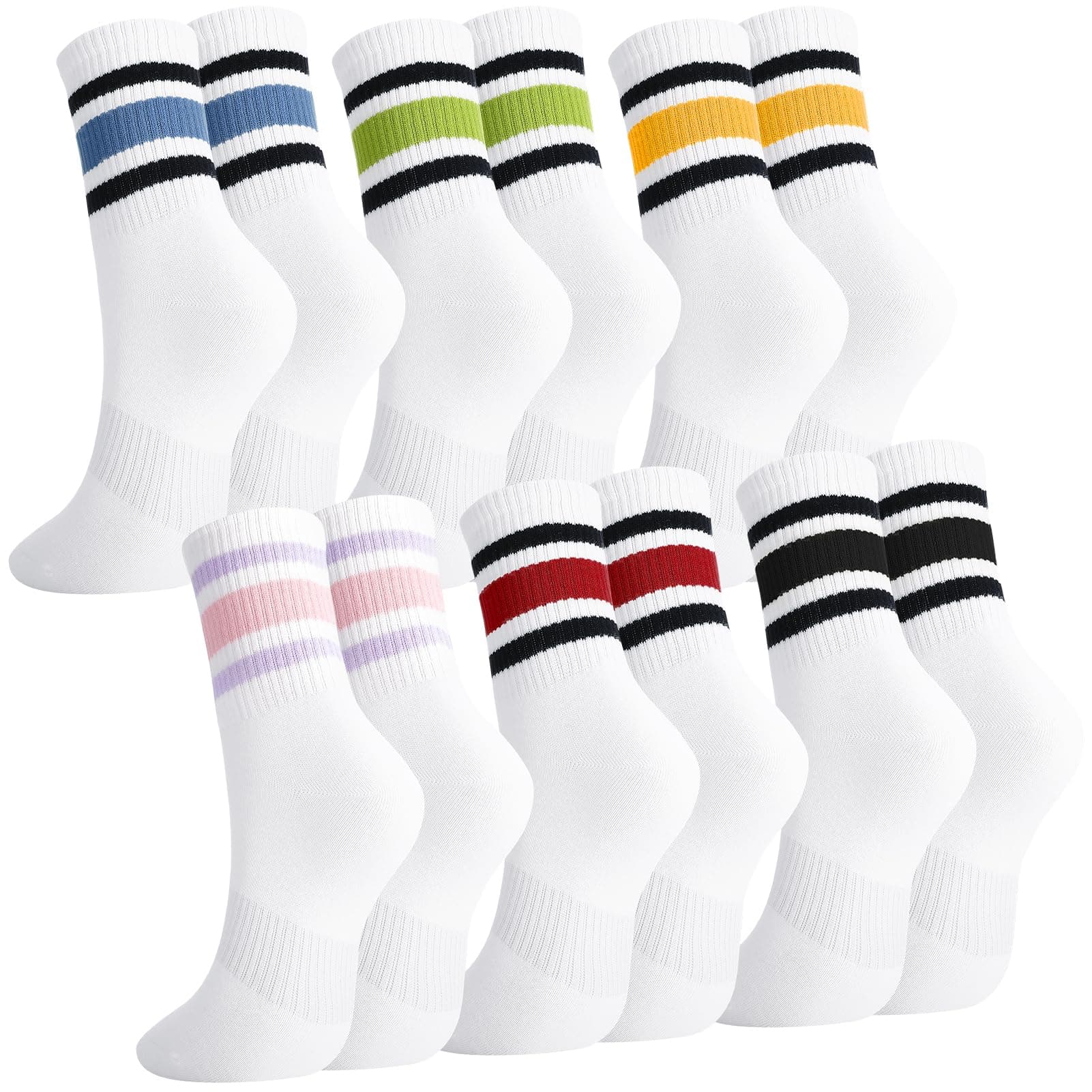 ViEinkaufen6 Pairs Womens Socks, Breathable Sport Socks for Ladies Girls, Cotton Stripe Crew Sock for Gym Leisure Running Workouts, UK 5-9