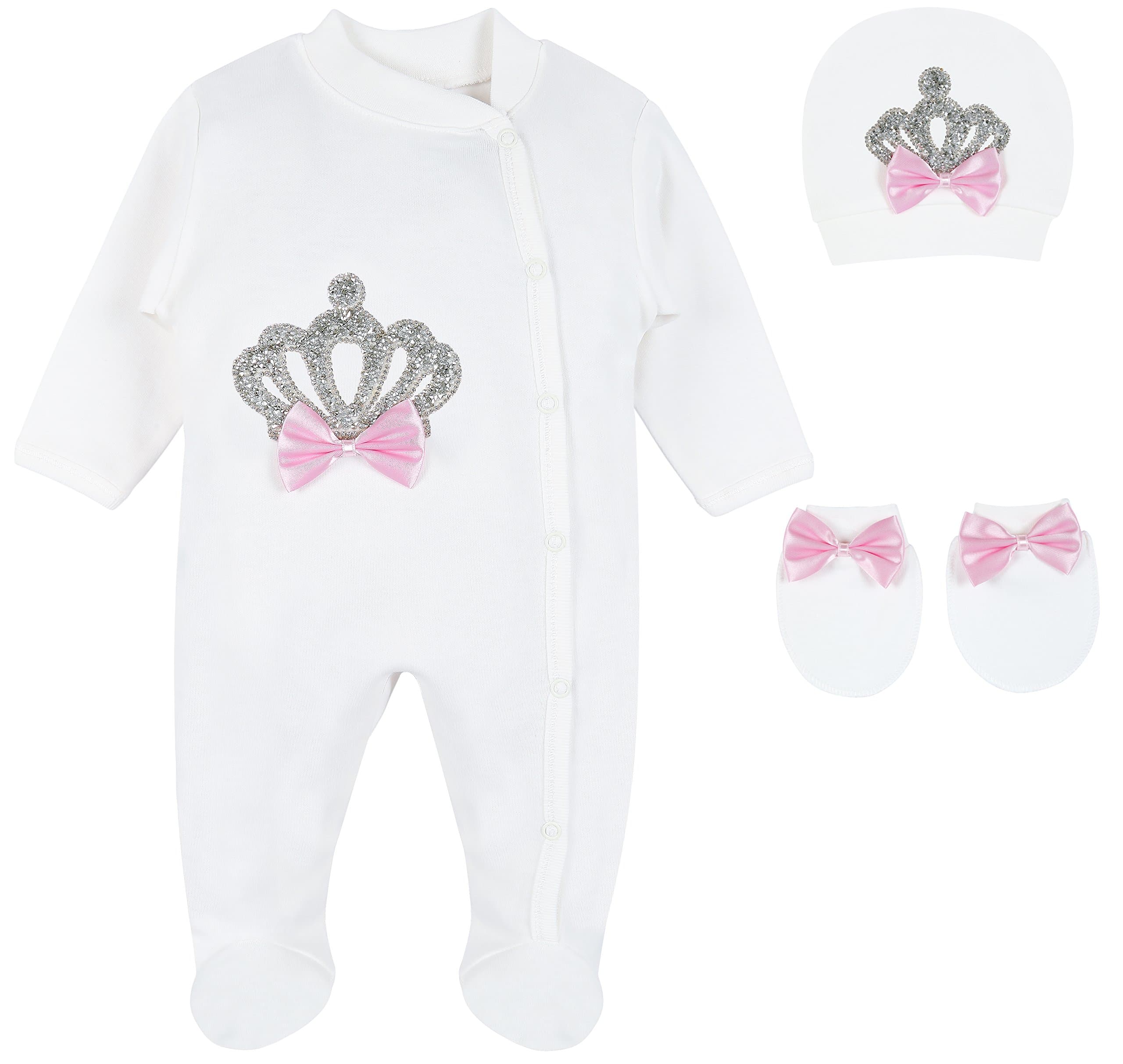 Eda Baby Girl Jeweled Crown Layette 3 Piece Gift Set