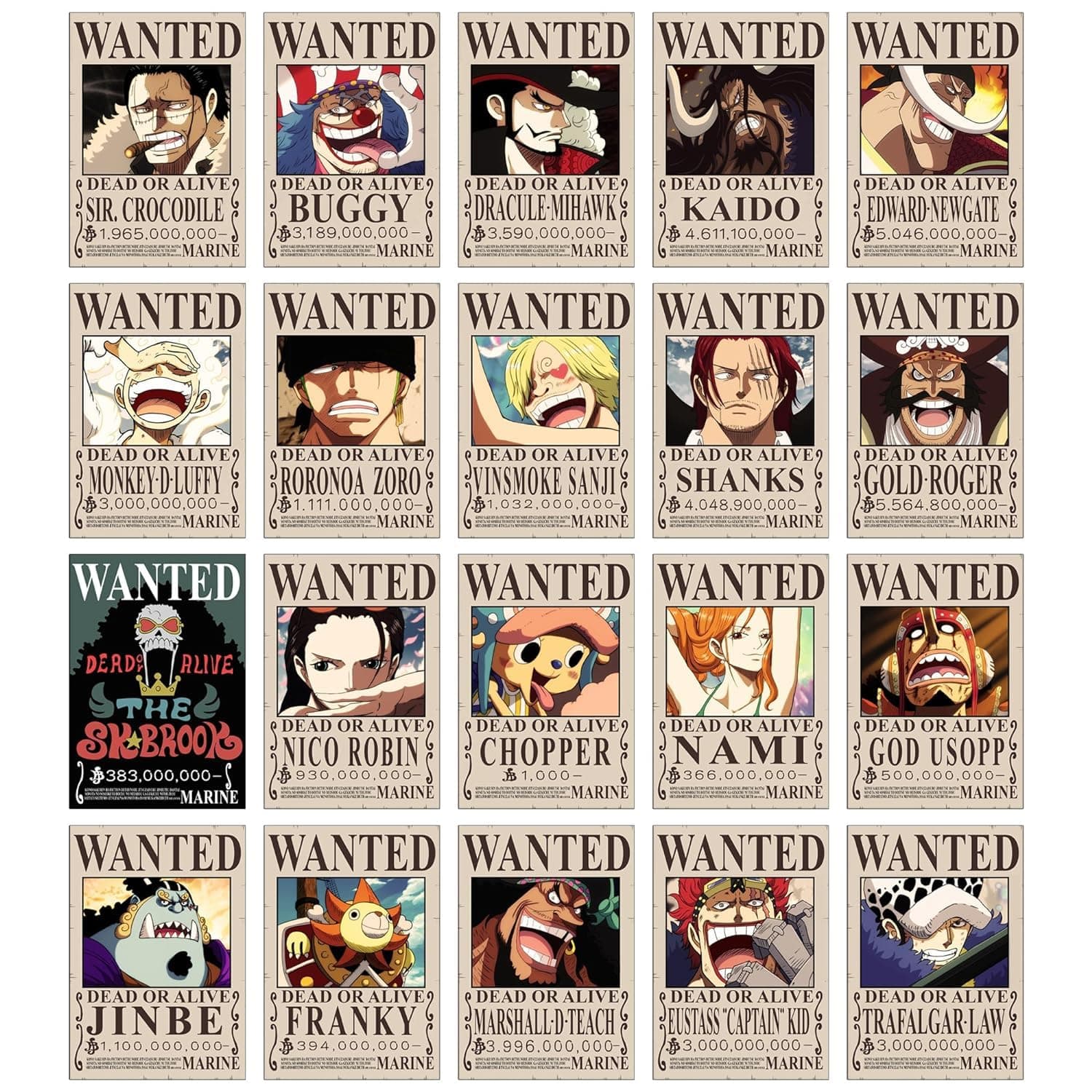 VEENSHI Paper Set Of 20 One Piece Bounty Poster | Anime Wall Poster Of One Piece | Poster Of Anime | Onepiece Room Posters | 300 GSM | 11.9X8.3 Inch