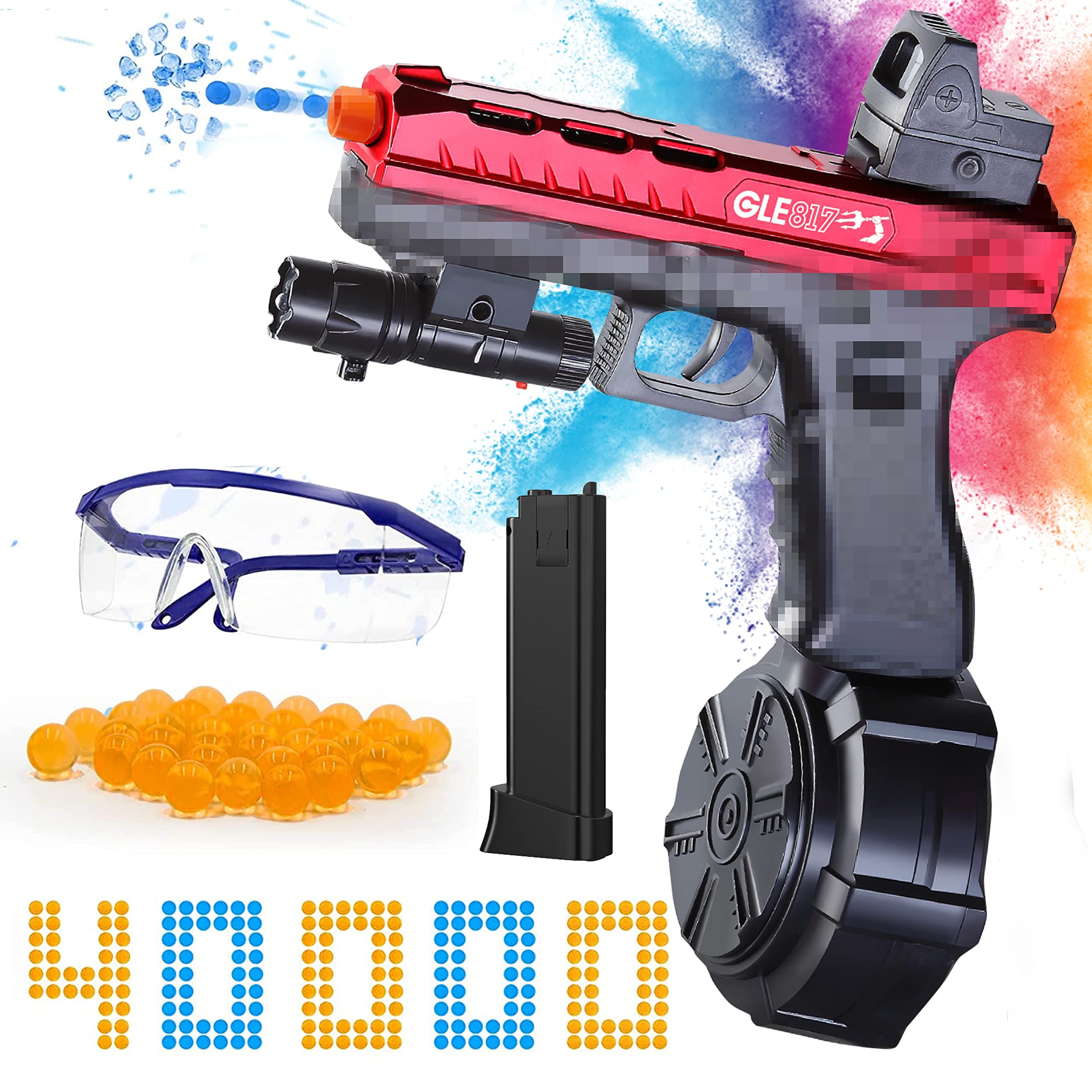 JM-X2 Gel Ball Blaster Toys, Splatter Ball Toy with 40000 Water Ammo, and Goggles, Ages 12+ Toys for Outdoor Activities Shooting Game Gifts for Boys and Girls（Red）