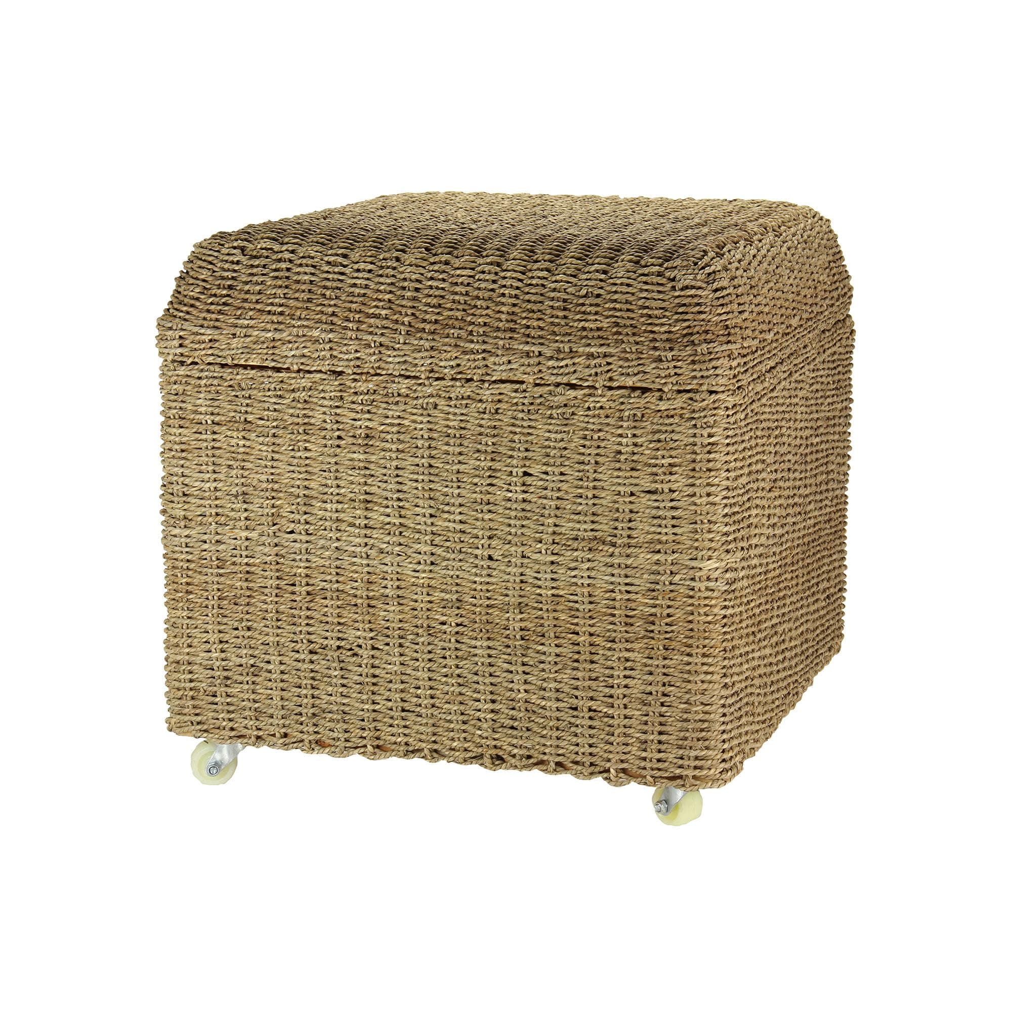 Household Essentials Seagrass Rolling Wicker Storage Ottoman, Natural