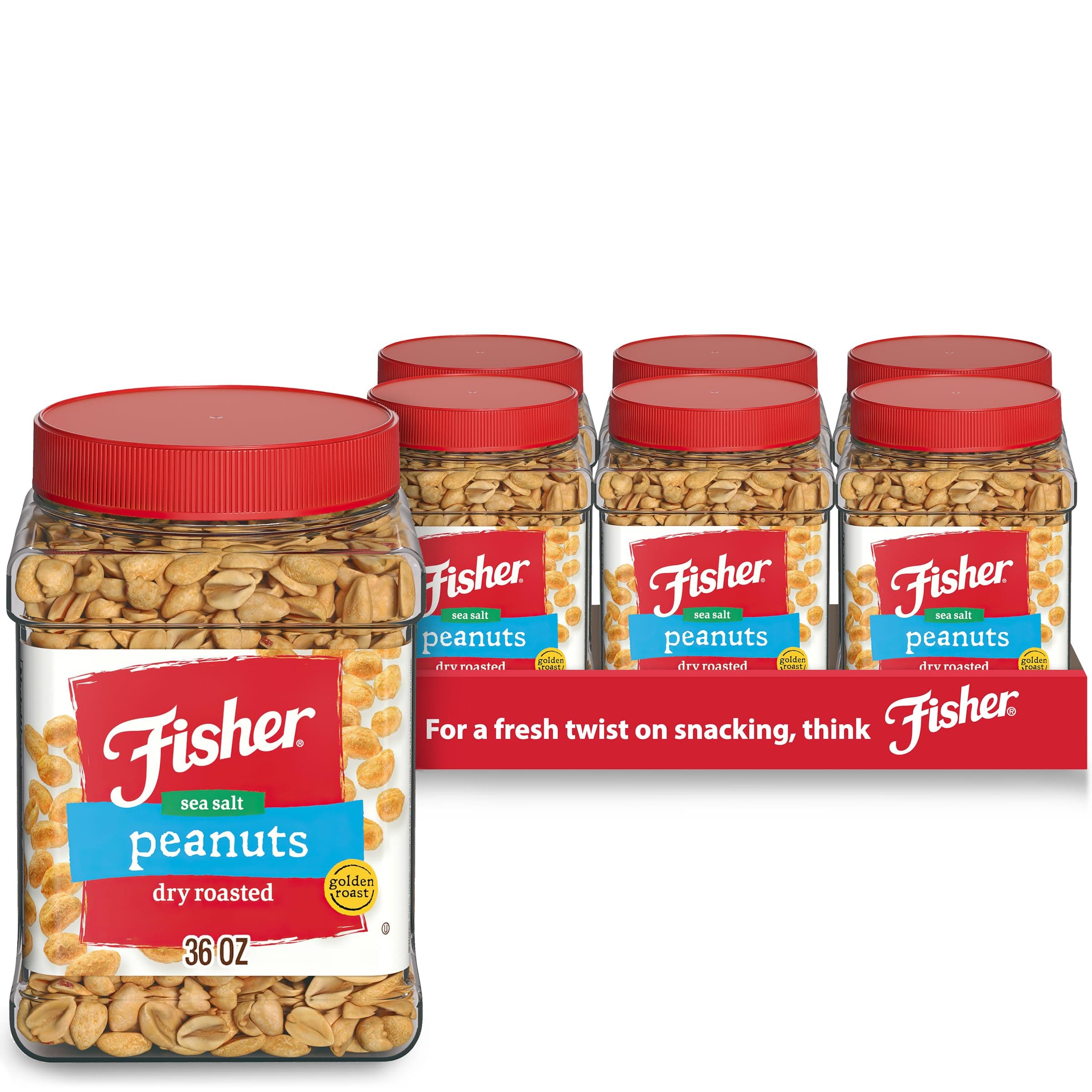 - Fisher Snack Sea Salt Dry Roasted Peanuts, 36 Ounces (Pack of 6), No Artificial Colors or Flavors, 100% Recyclable