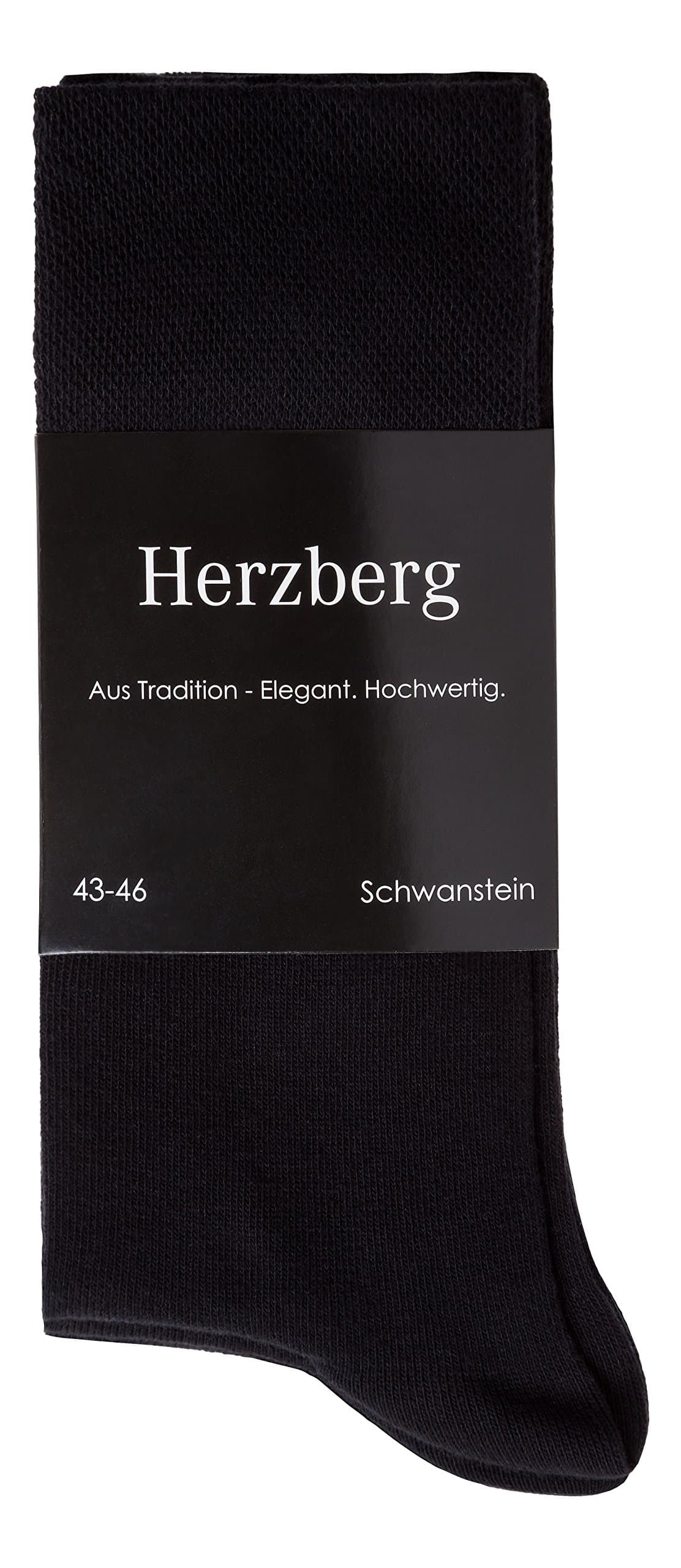 5 to 10 pairs Men's socks Business black by Herzberg, cotton, elegant, noble, comfort collar, without seam, packaging with tear protection, 2cm extralength & red inner thread