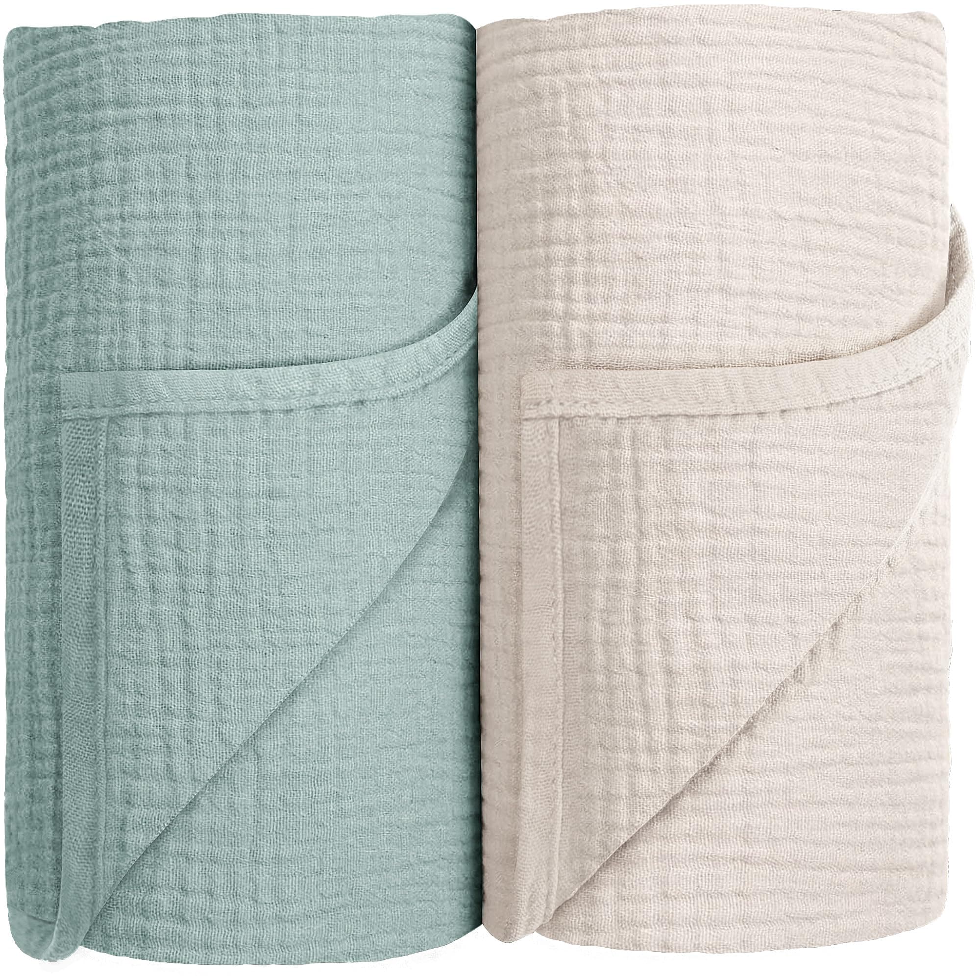 Susurration Muslin Swaddle Blanket Baby,100% Cotton Baby Receiving Blanket Soft Thin Swaddle Blanket for Unisex Newborn 40x40in 2Pack (Light Green)