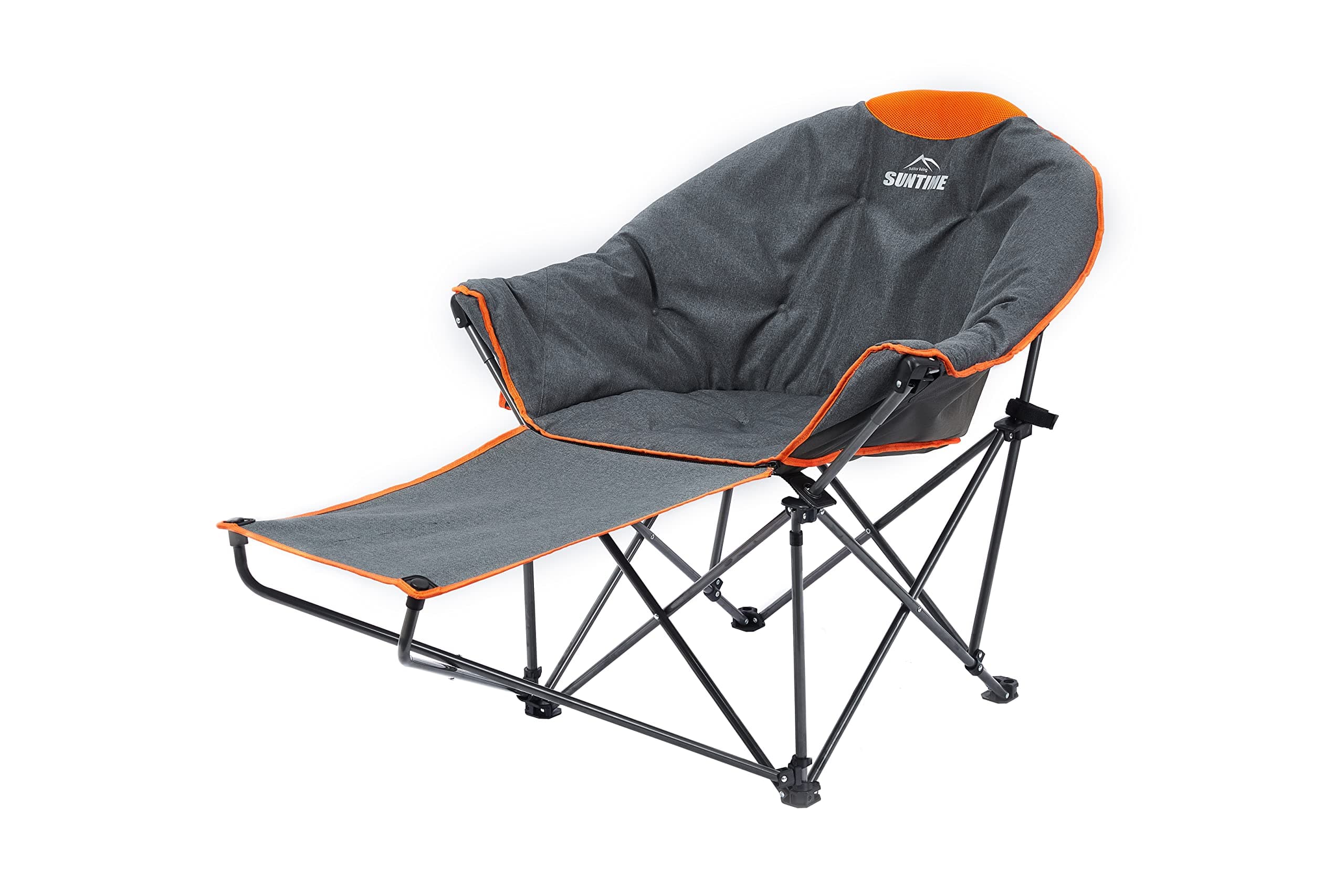 Oversized Padded Moon Round Saucer Sofa Chair, Portable Folding Camping Chair, with Removable Footrest, Carry Bag - Orange