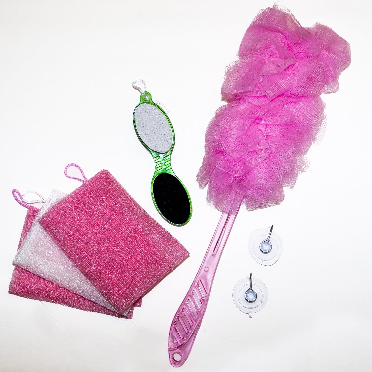 Best Pink 7 Piece Bath Shower Back Scrubber Loofah Luffa Mesh Pouf Sponge Gift Set. (7 Piece Pink)