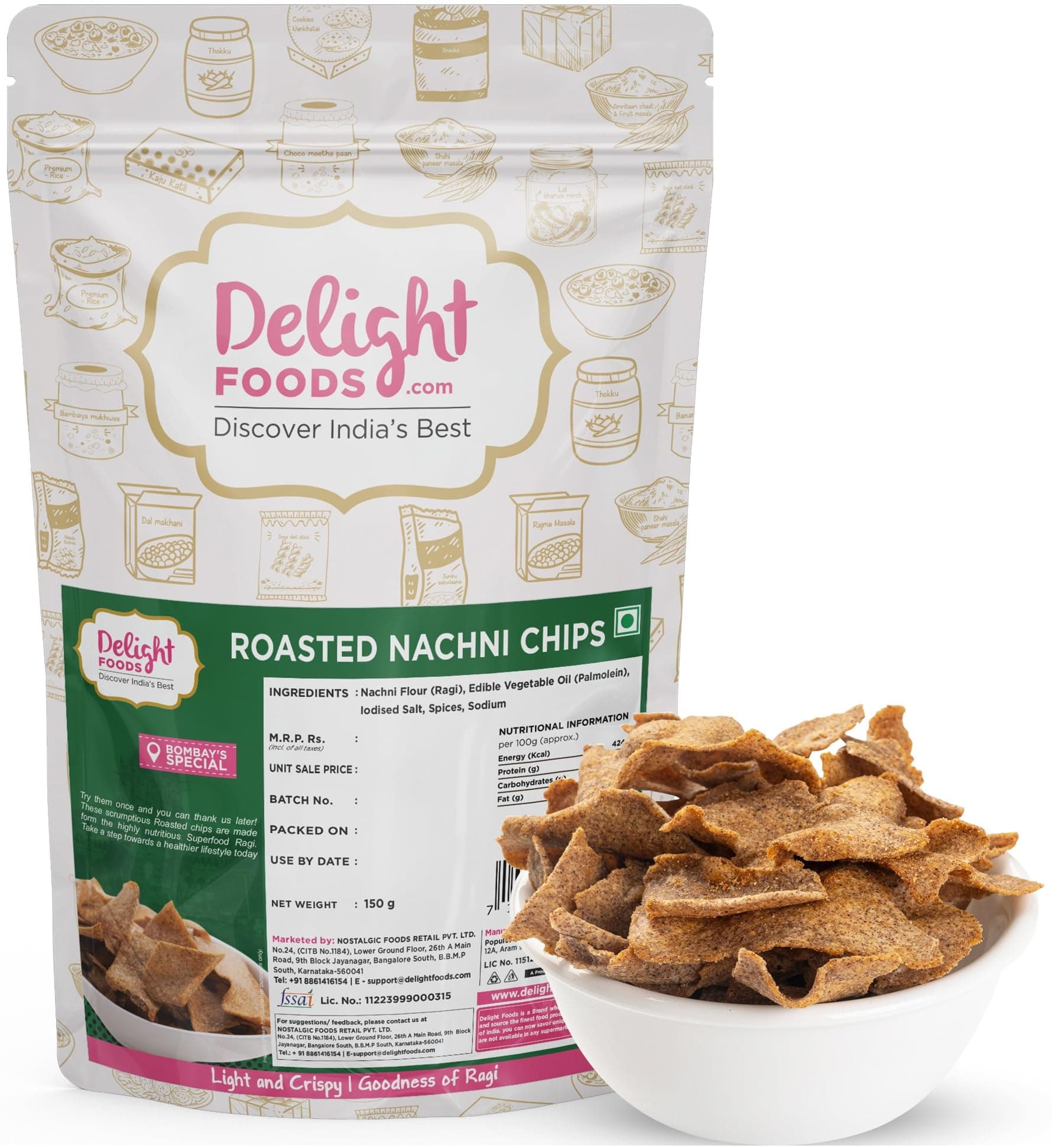 Delight Foods Mumbai Roasted Nachini Chips - Healthy Snacks (150g) | Perfect Anytime Snack