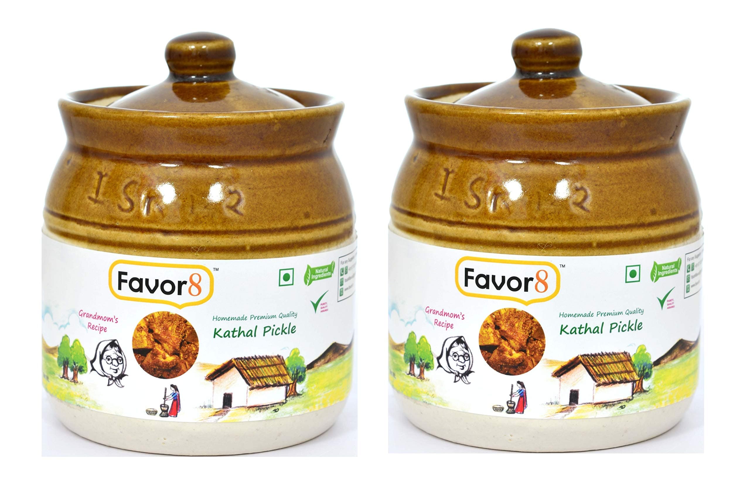 Favor8 Jackfruit Pickle Traditional Kathal ka Achaar, Homemade Banarasi Recipe Masaledar Jackfruit Pickle ( Made by Khachi Ghani Mustard Oil )Ceramic Jar 400ml - Pack of 2x350g