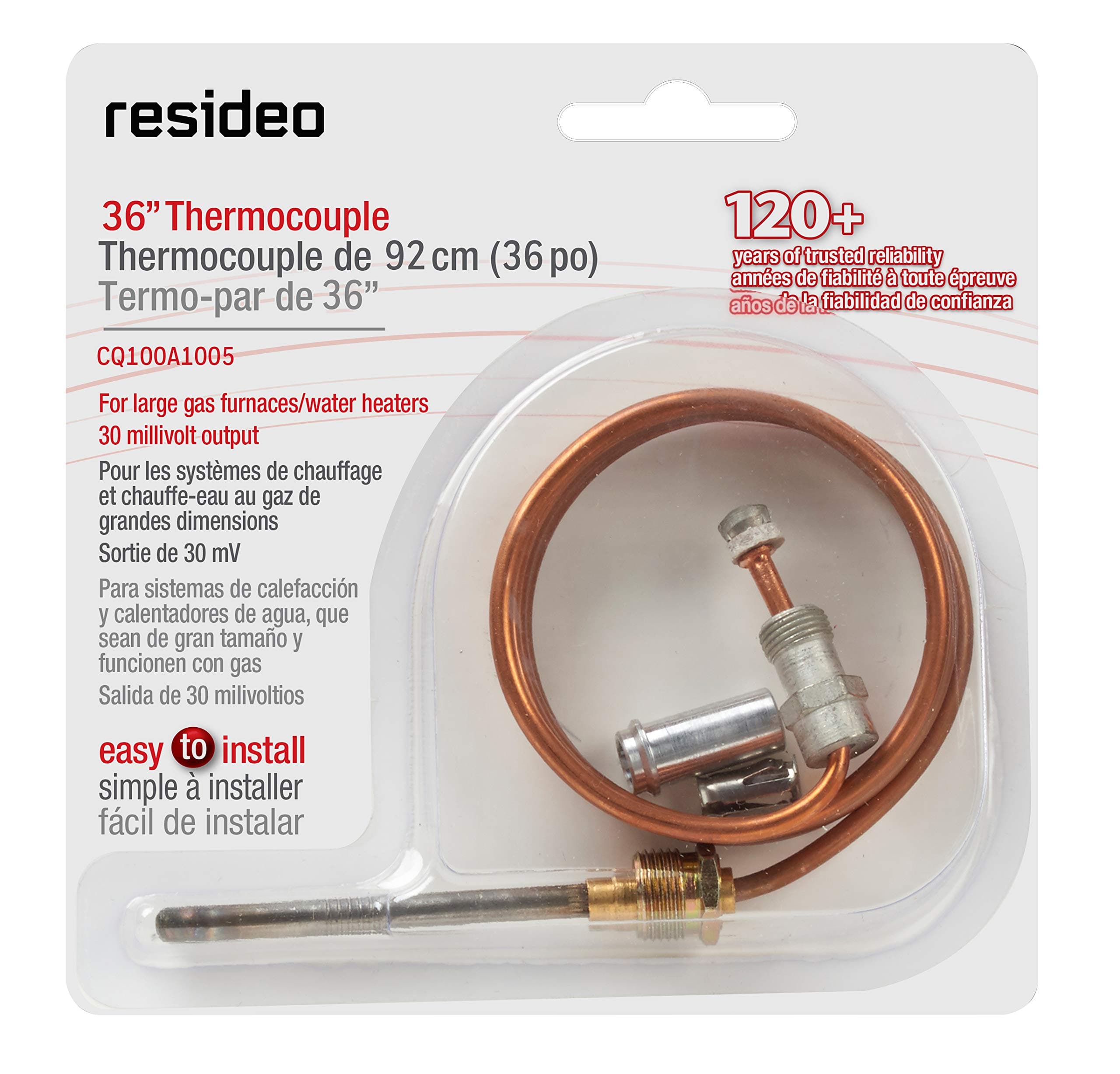 Resideo CQ100A1005 Replacement Thermocouple for Gas Furnaces, Boilers and Water Heaters, 36-Inch