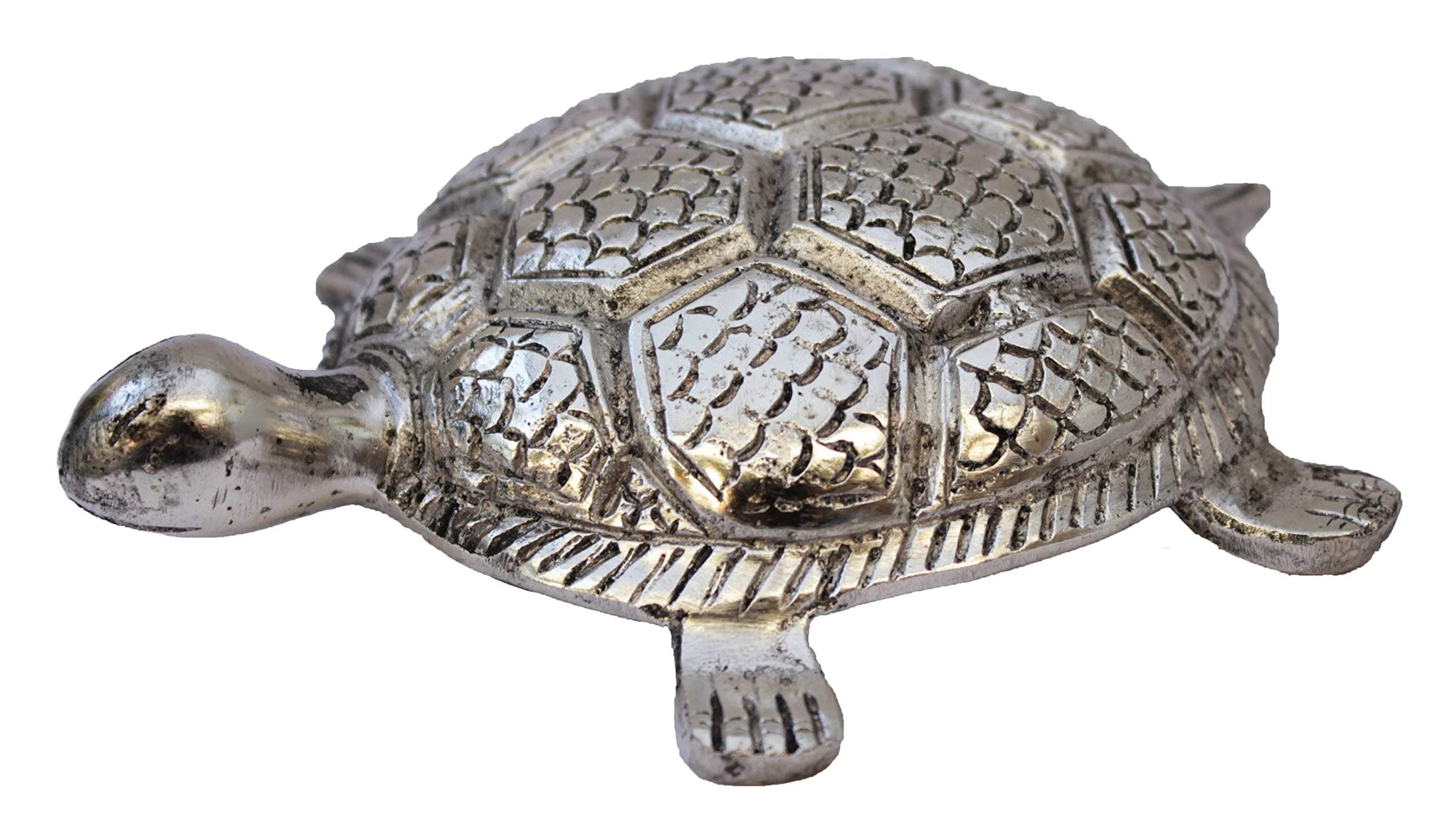 Oxidized Metal Tortoise for Good Luck Vastu Fengshui Showpiece for Home Décor (5 inch, Silver)
