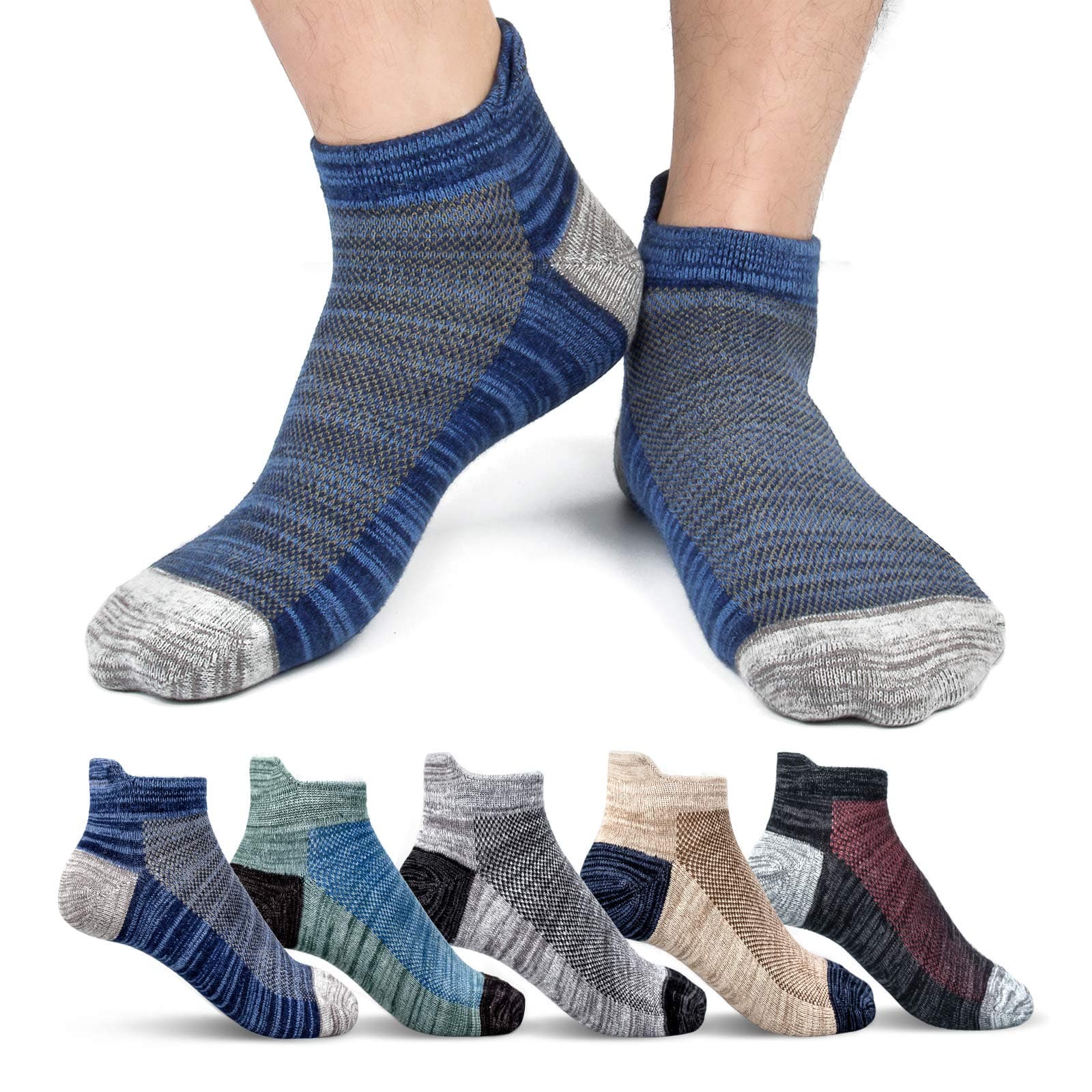 Mens Ankle Socks Cotton Athletic Sock Moisture Wicking Sports Socks Non-Slip Breathable Running Socks for Men (5 Pairs)