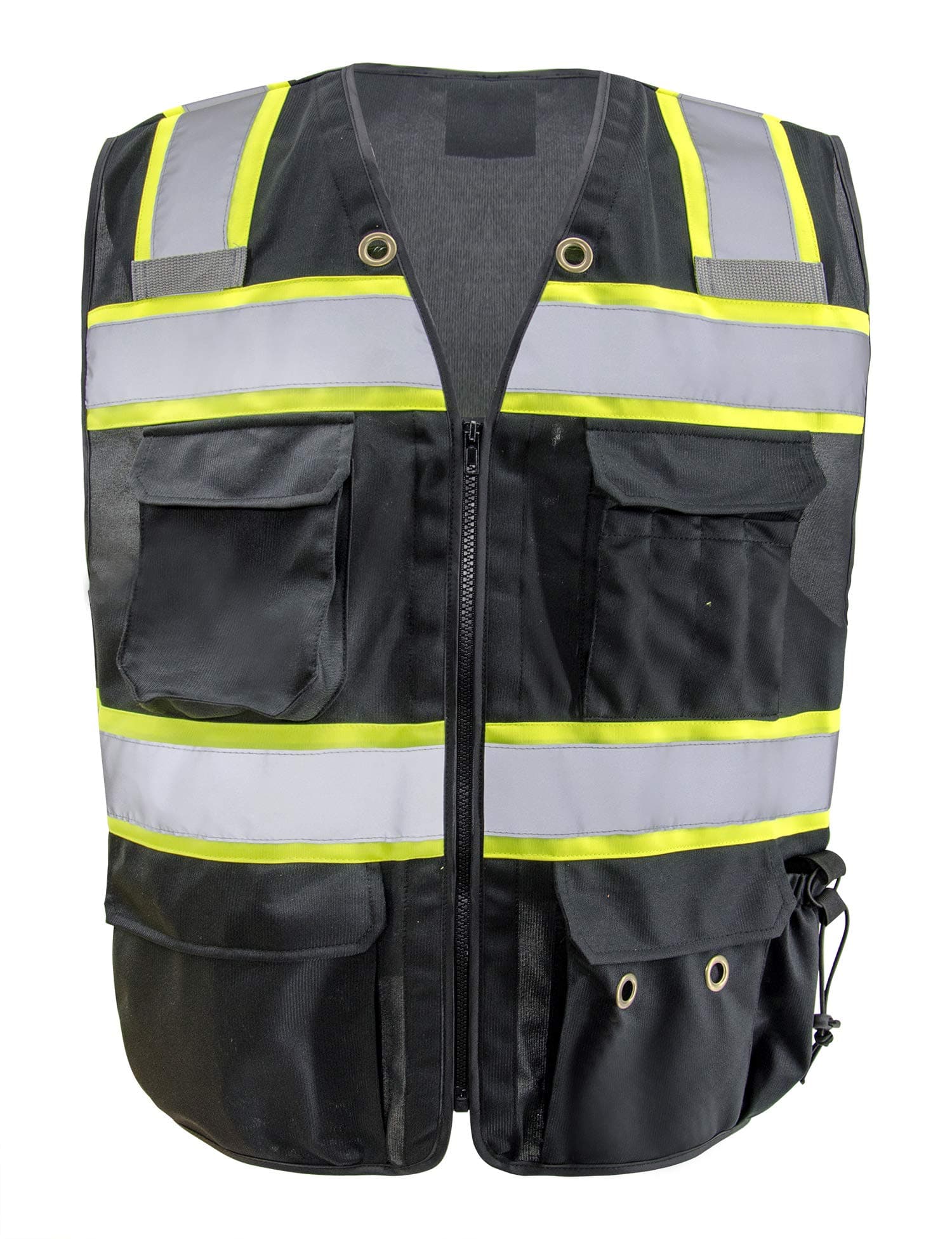 Safety Vest Reflective stripes Safety Black knitted Vest Bright Construction Workwear with for men with 5 pockets