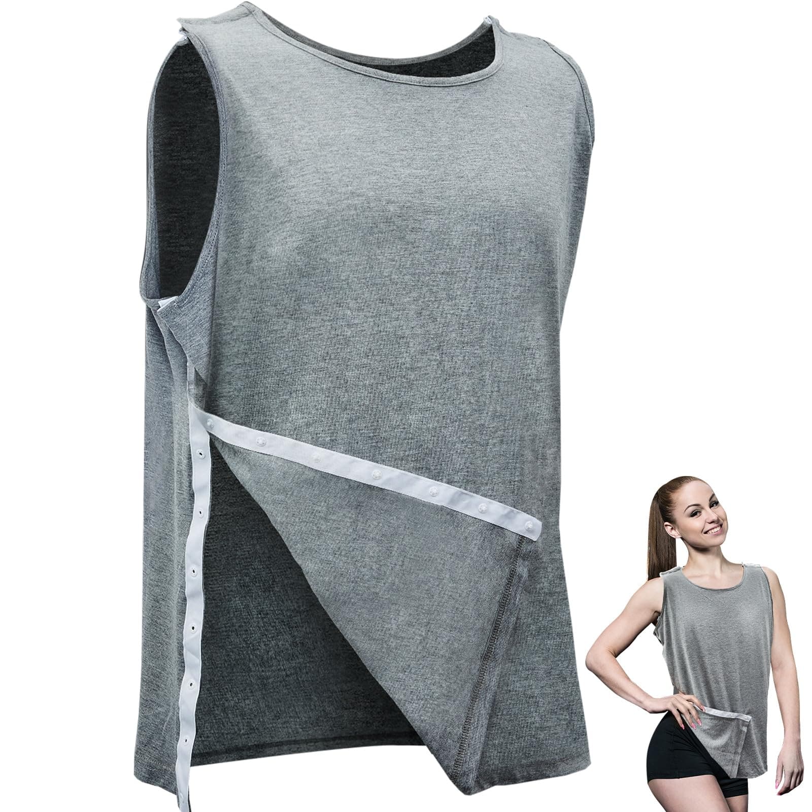 HercicyPost Surgery Shirt Unisex Shoulder Surgery Shirts Left and Right Side Snap Access Lightweight T Shirt for Men Women