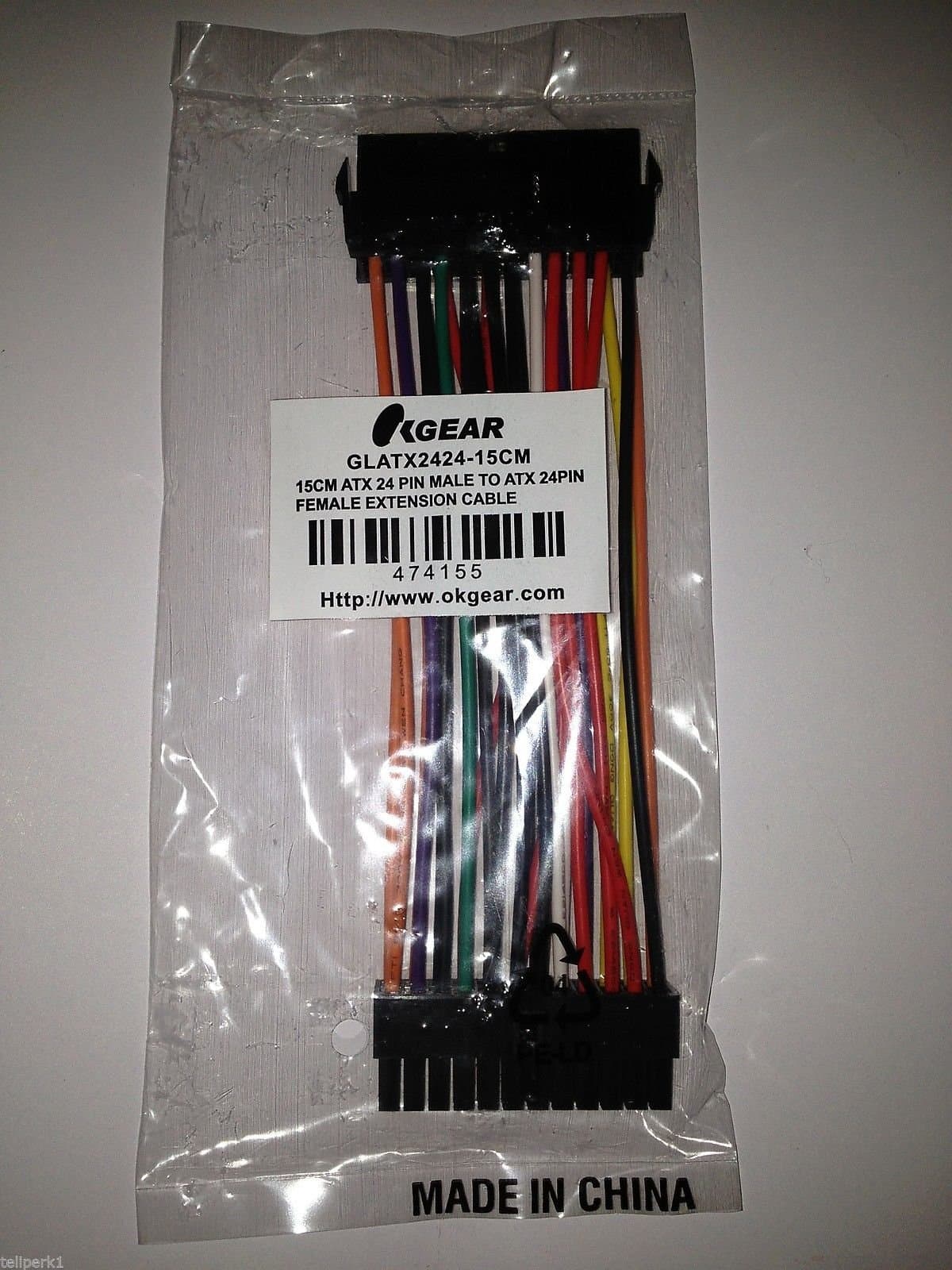 OKgear ATX 24-pin Extension Cable - 15cm/6 in