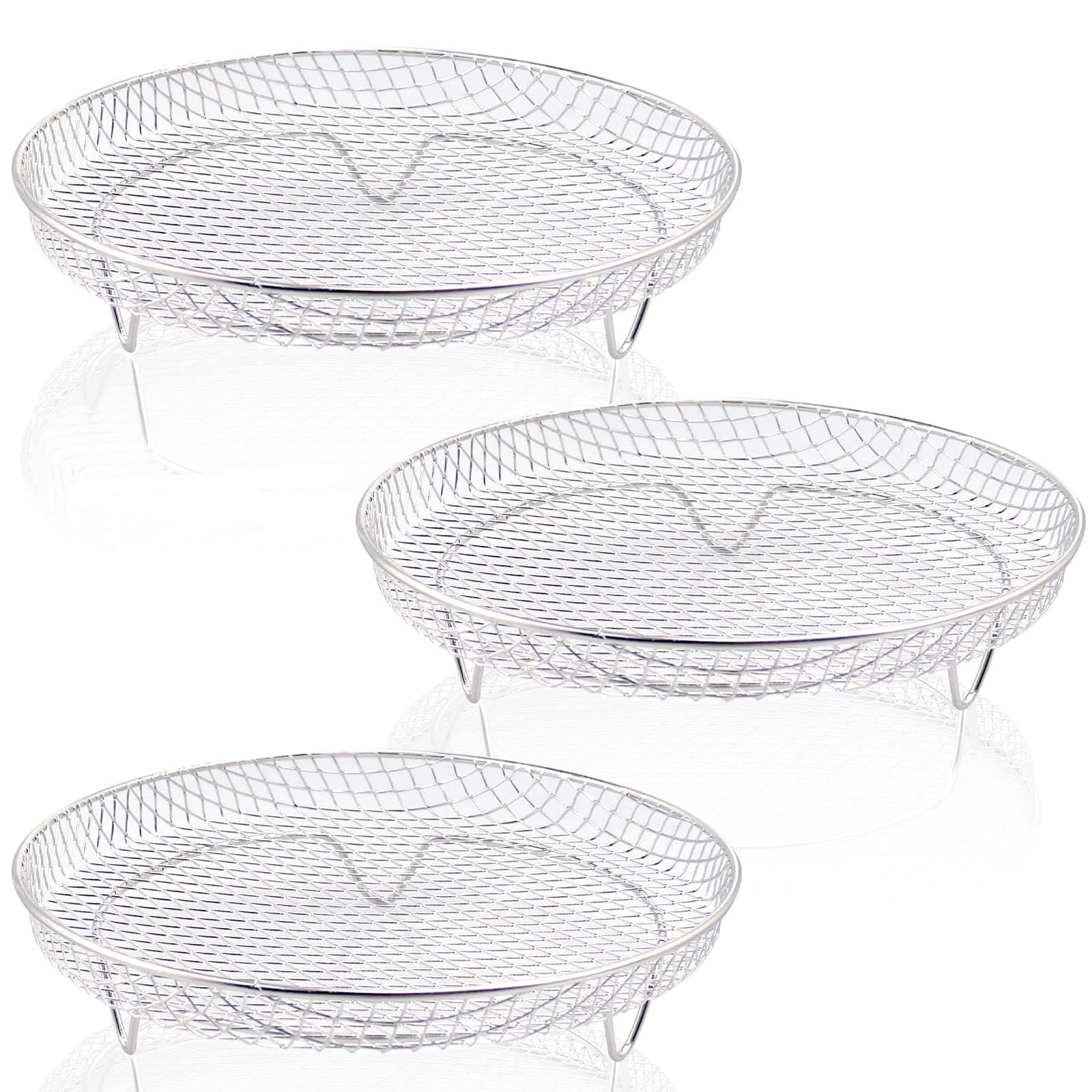 8 inch Air Fryer Racks, Air Fryer Universal Accessories, Baking Rack,Round Stackable Grill, Food-Grade Stainless Steel Kitchen Household, Fit all 4.2QT - 5.8QT air fryer,Oven - 3 Pack