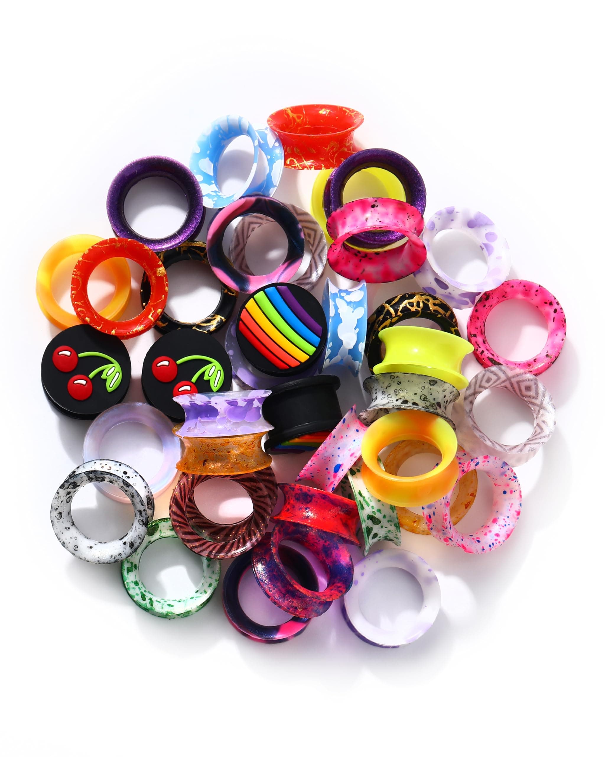 20Pcs Silicone Tunnels Random Colors Silicone Gauges Double Flared Ear Tunnels Flexible Ear Gauges 6g-1''