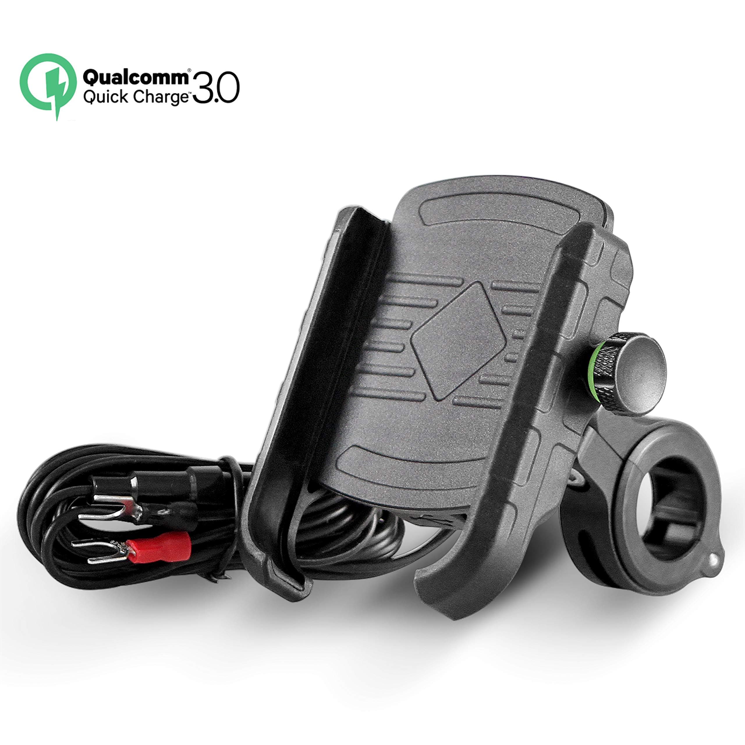 Rydonair Motorcycle Phone Mount with QC 3.0 USB Charger Socket Motorcycle Handlebar Mount Compatible with Samsung iPhone etc.
