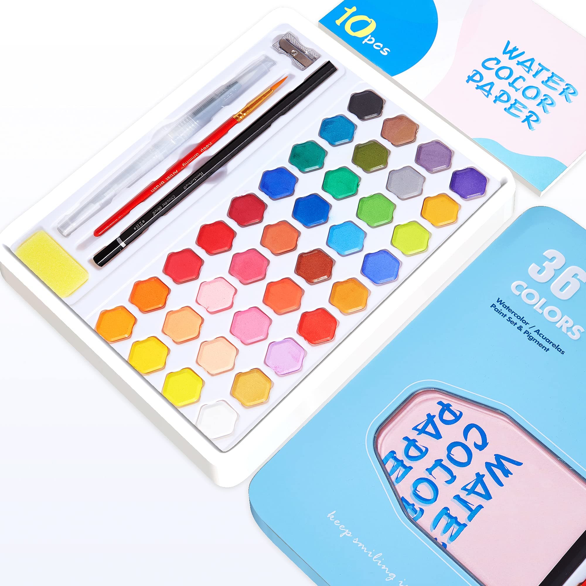 OOKU Watercolor Paint Set - 36 Colors Premium Water Coloring Paint for Kids Students Beginers Hobby | Easy to Mix Colors Travel Watercolor Set | Art Supplies for Water Coloring Book Watercolor Kit