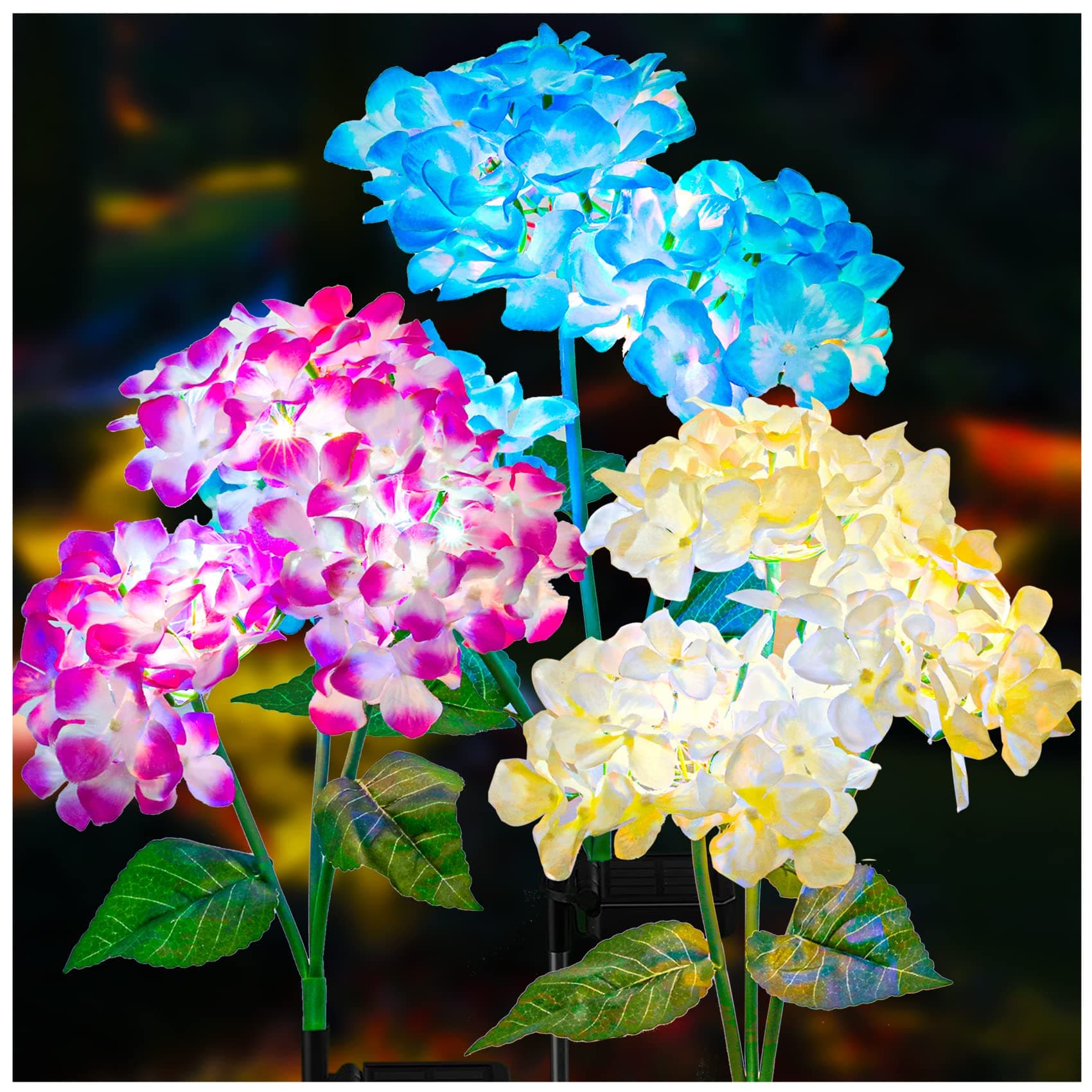TONULAX Solar Garden Lights - 3 Pack Upgraded Version Outdoor Lights, Colorful Hydrangea Flower Light for Yard Decor, Garden Decoration, Two Lightning Modes & Enlarged Solar Panel