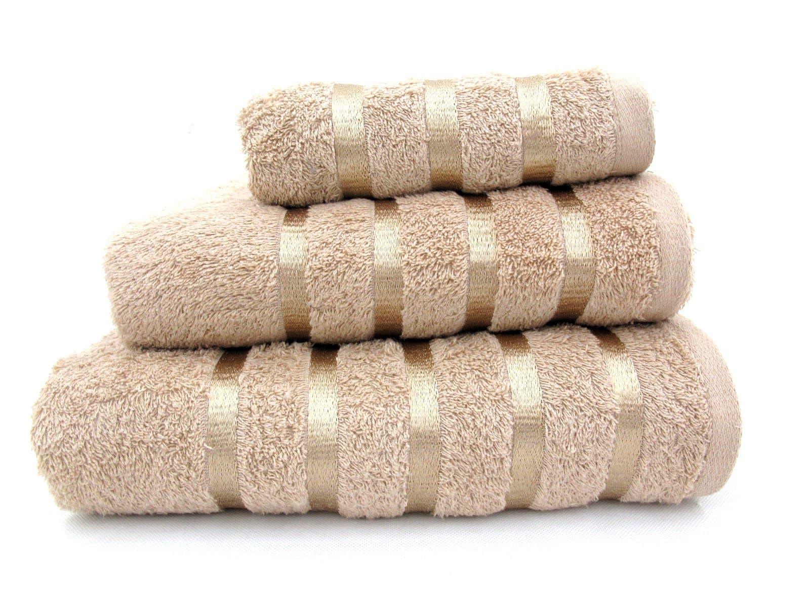 Volosso 100% Pure Cotton Savoy Stripe Latte/Beige Bath Towel - 550gsm, 70x125cms