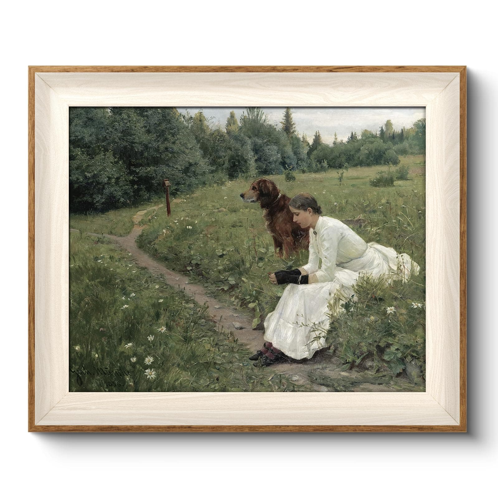 VIYYIEA Framed Canvas Wall Art, Vintage Wall Art for Living Room, Woman Portrait Oil Painting Picture Summer Home Decor Bathroom Wall Decor Gifts for Father -【Waiting】-(10x12)