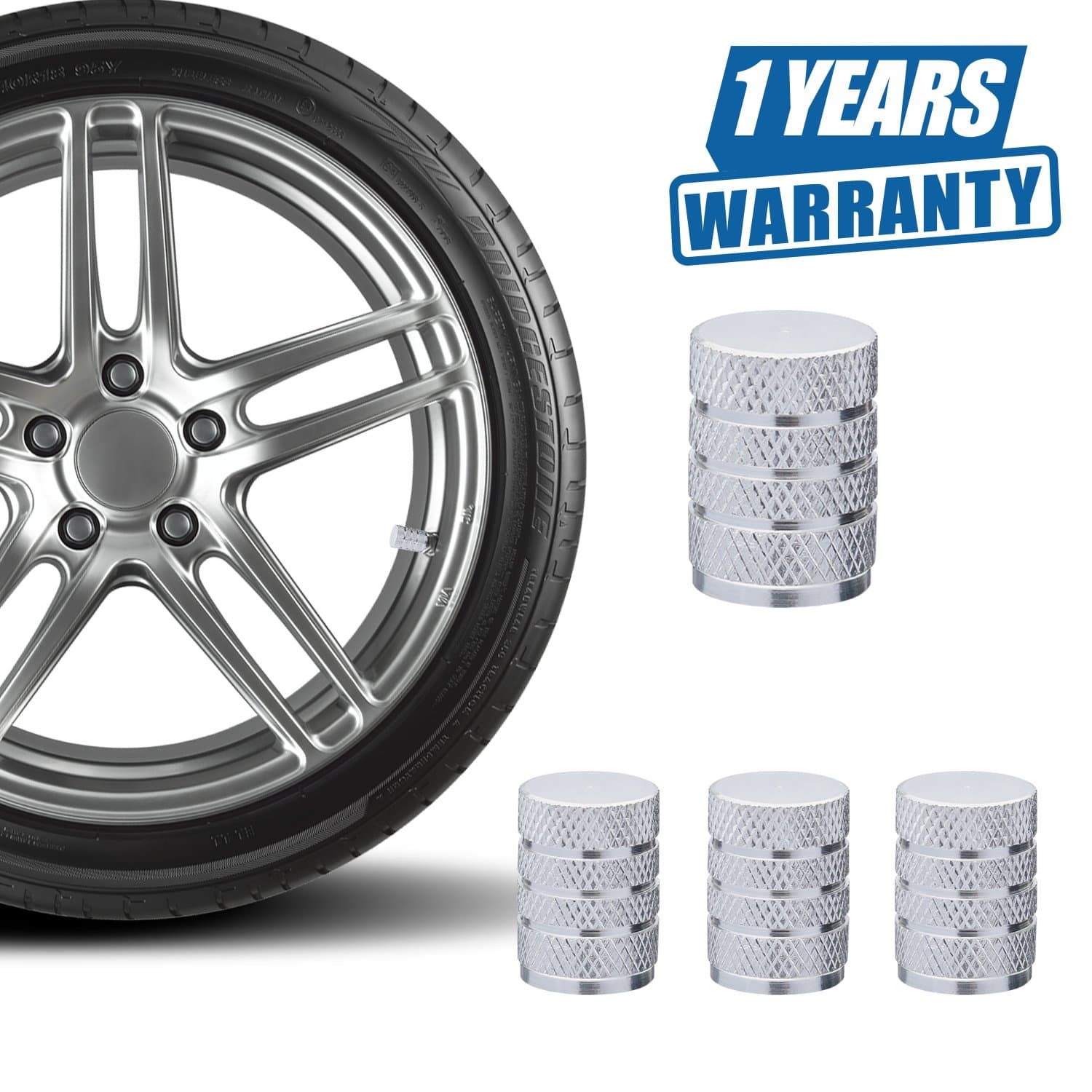 Carsemoo Valve Caps Prevent Corrosion,Car Dust Caps, Universal Aluminum&Plastic Wheel Tire Air Caps Valve Stem Cover for Car/Motorcycle,Air Leakproof and Protection Your Valve Stem (Silver 4 Pcs/Set)