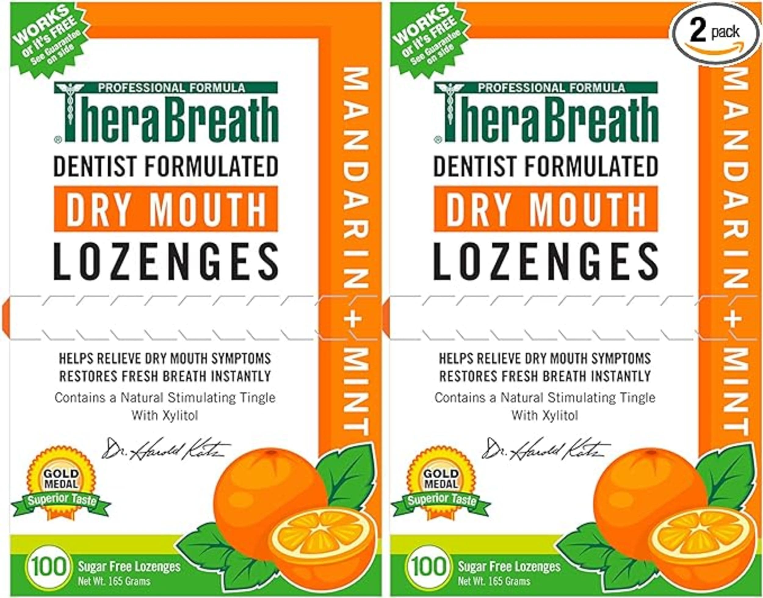 TheraBreath Dry Mouth Lozenges Mandarin Mint Flavor 100 Count Set of 2