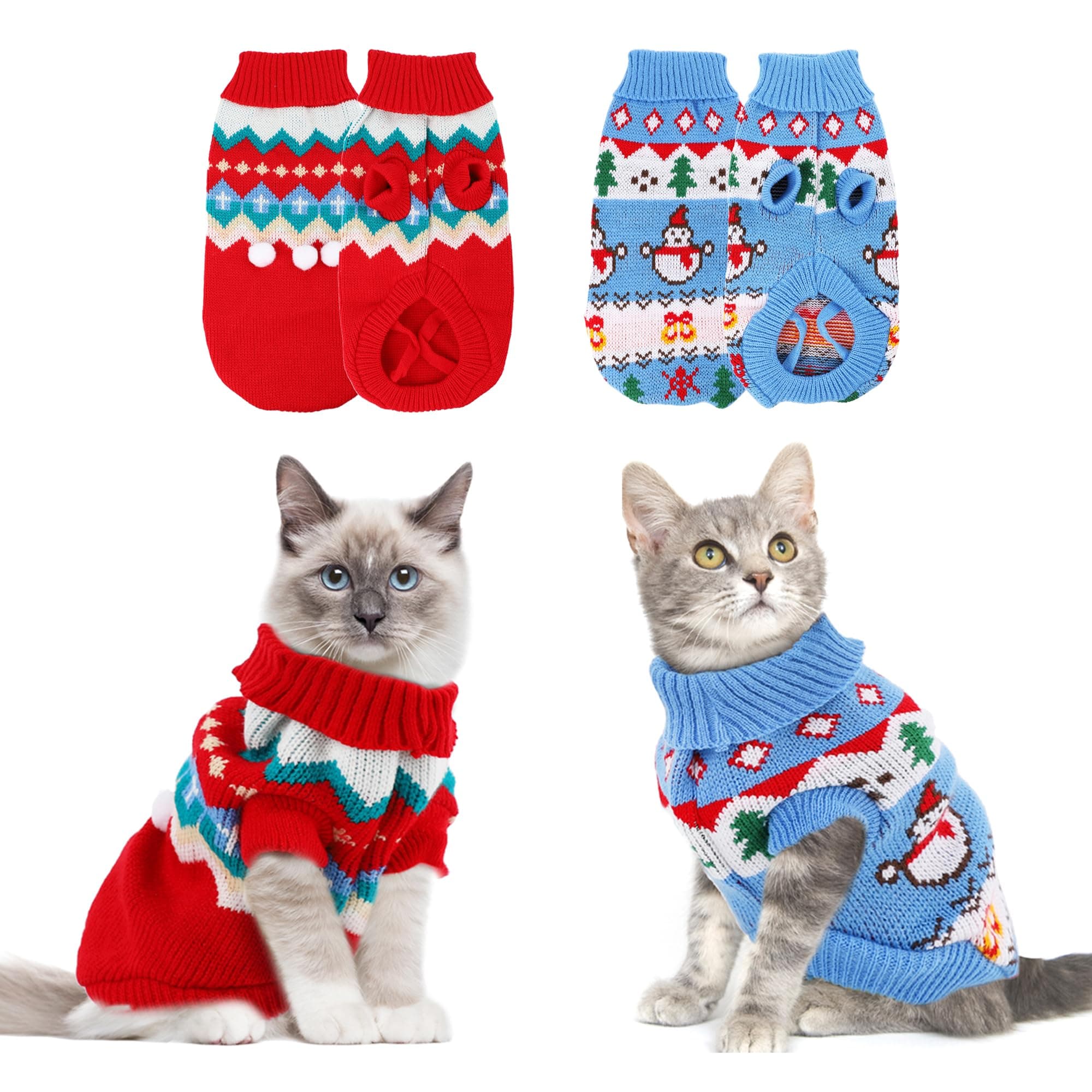 2 Packs Cat Christmas Sweater Pet Cute Knitwear Warm Winter Clothes for Kittys and Small Dogs (Medium)