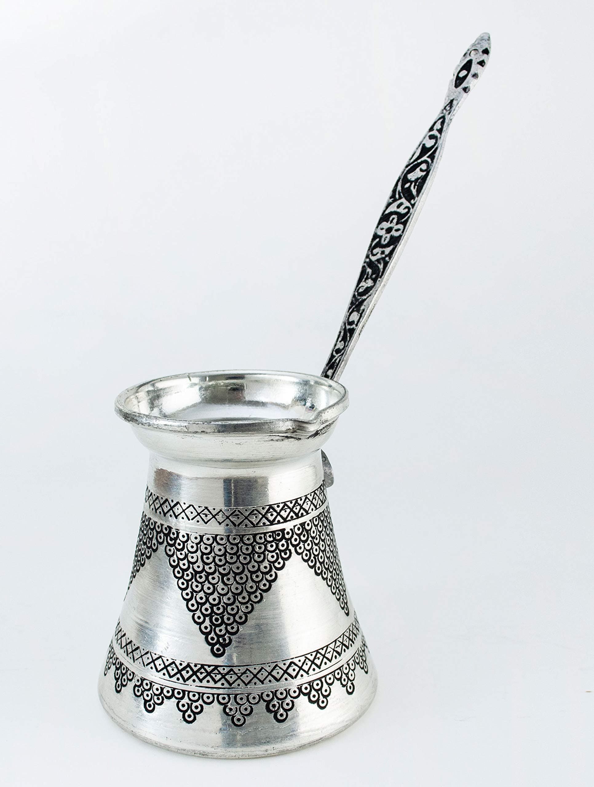 Handcraftideas%100 Hand Made Engraved Sturdy Copper Turkish Greek Arabic Armenian Coffee Pot - Stovetop Coffee Maker Cezve Ibrik Briki with Brass Handle -17 fl. Oz(500ml)- (CP-109)