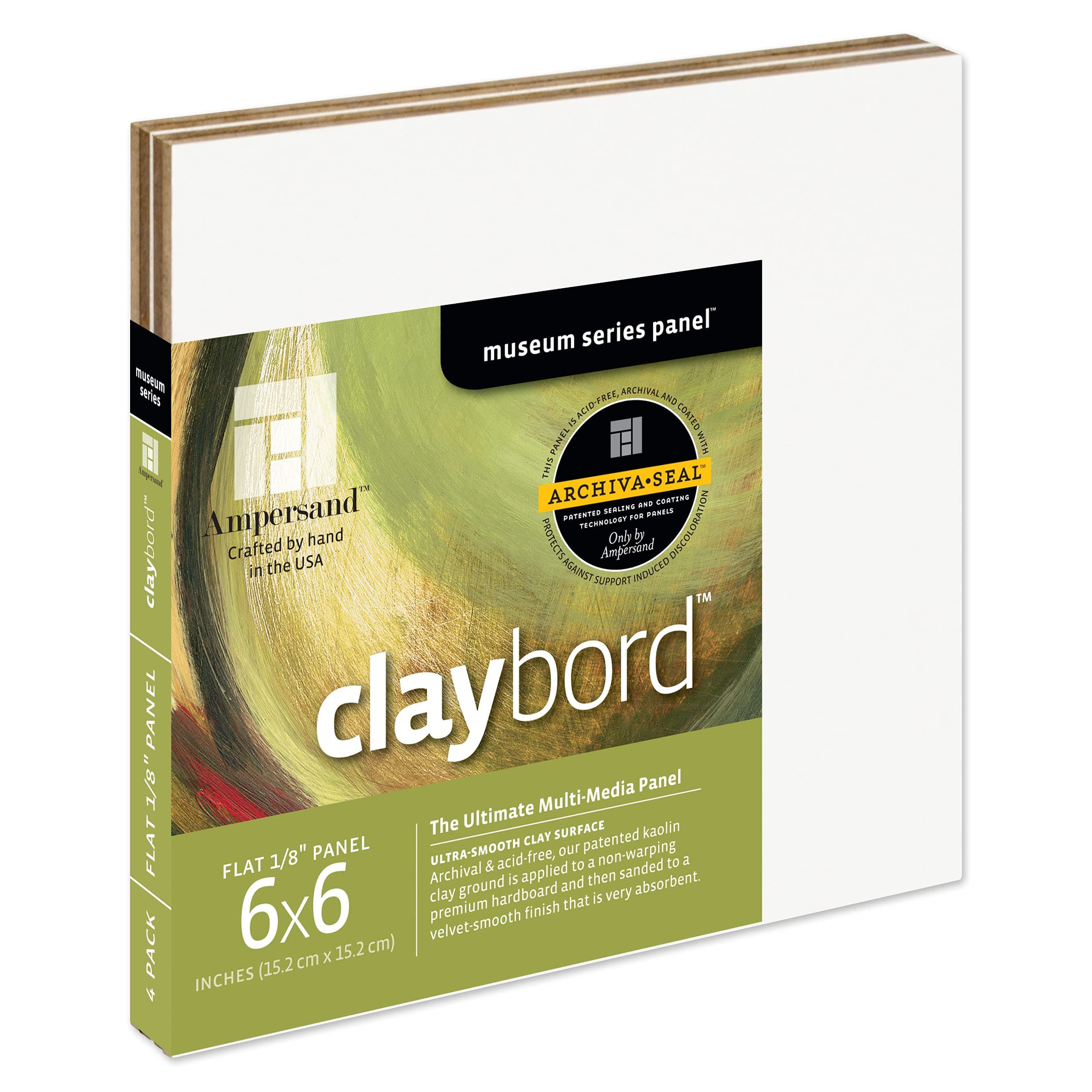 Claybord | 6" x 6" - Pack of 4 | 1/8" Flat Profile | Kaolin Clay Painting Panel for Acrylic, Ink, Watercolor & Mixed Media | Canvas & Paper Alternative