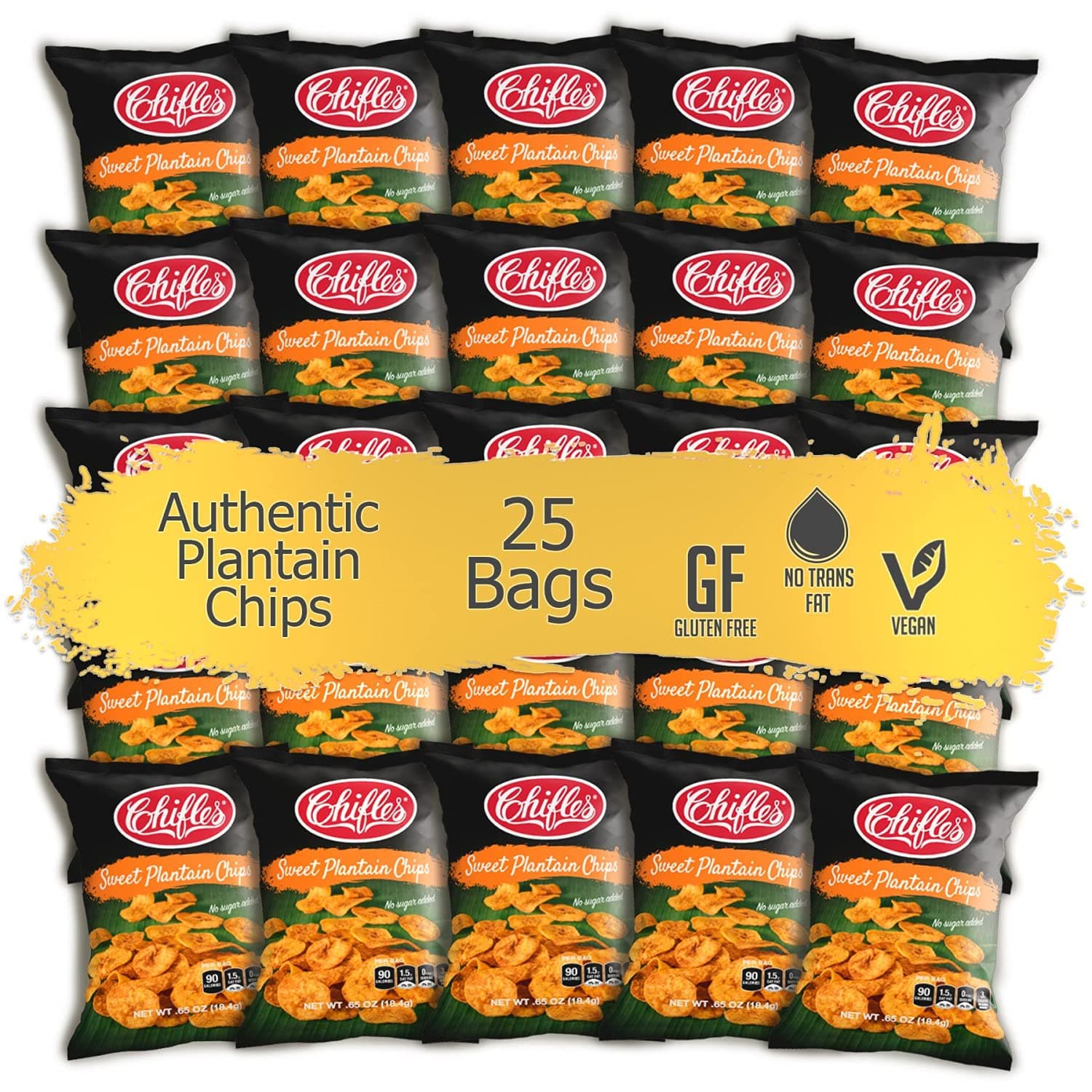 Chifles Sweet Maduritos Plantain Chips 25 Bags, .65 oz ea | Naturally Sweet & Crunchy | Vegan, Gluten Free, No Sugar Added Kosher Snacks | 25 Packs of .65 oz Plantain Chips Individual Bags | 16.25Ounces