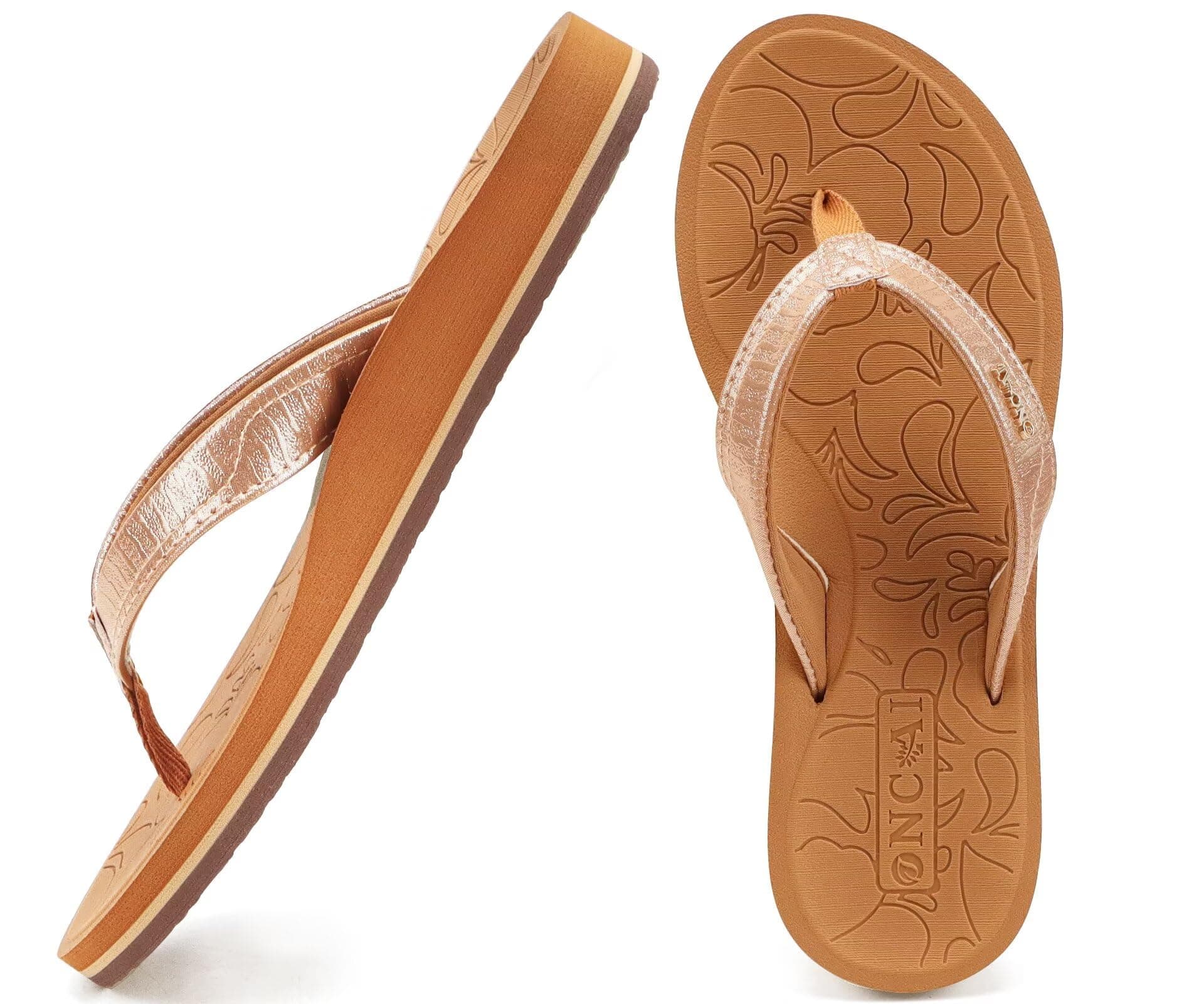 ONCAIWomen's Flip Flops with Rhinestone, Arch Support Yoga Mat Comfort Walking Summer Beach Thong Sandals with Plantar Fasciitis Rubber Soles US Size 5-11