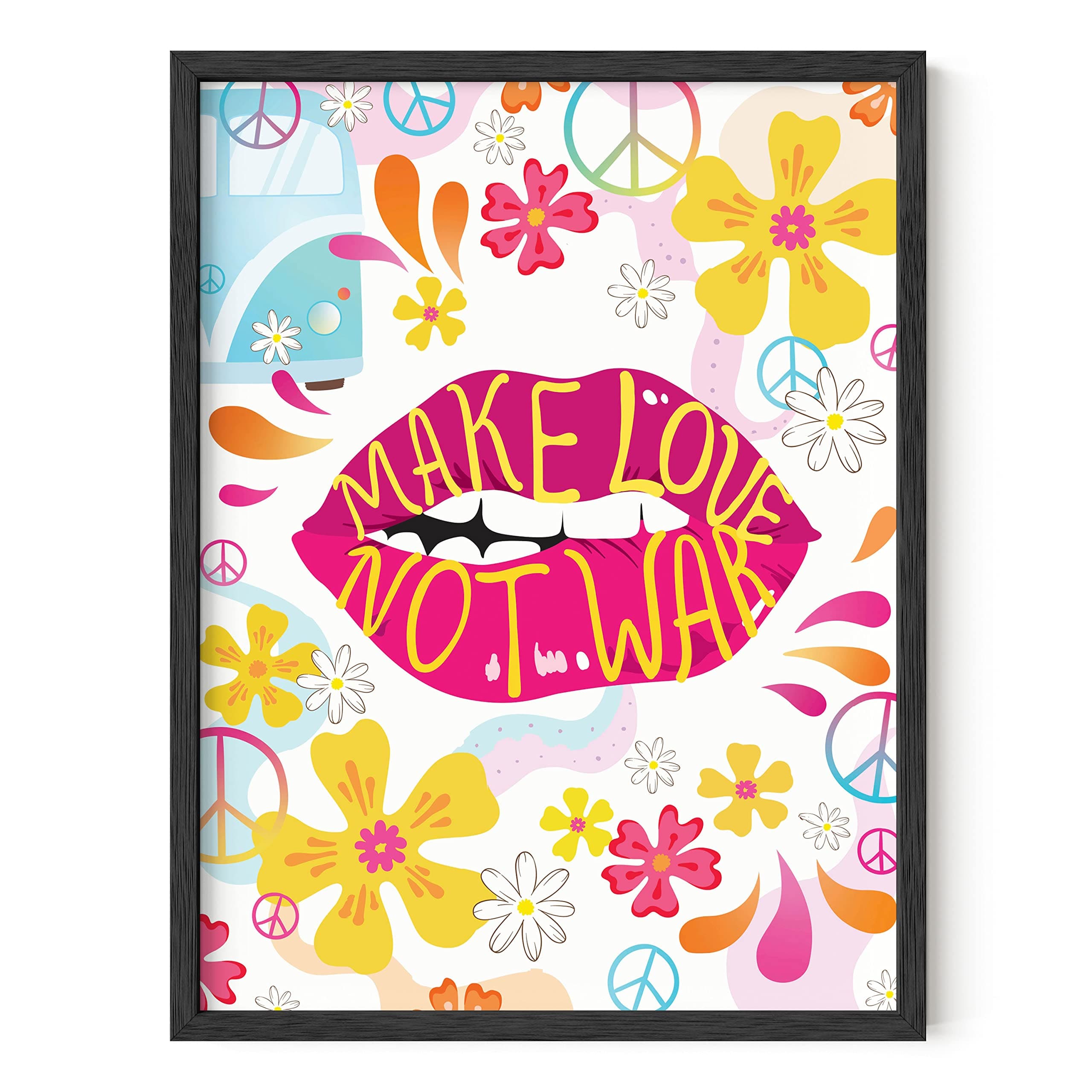Make Love Not War Poster By Haus and Hues - Vintage Prints, Dope Pop Art and Trippy Posters, College Dorm Room Decor, Hippie Room Decor, Cool Wall Art, Art Posters, Unframed/Frameable 12” x 16”