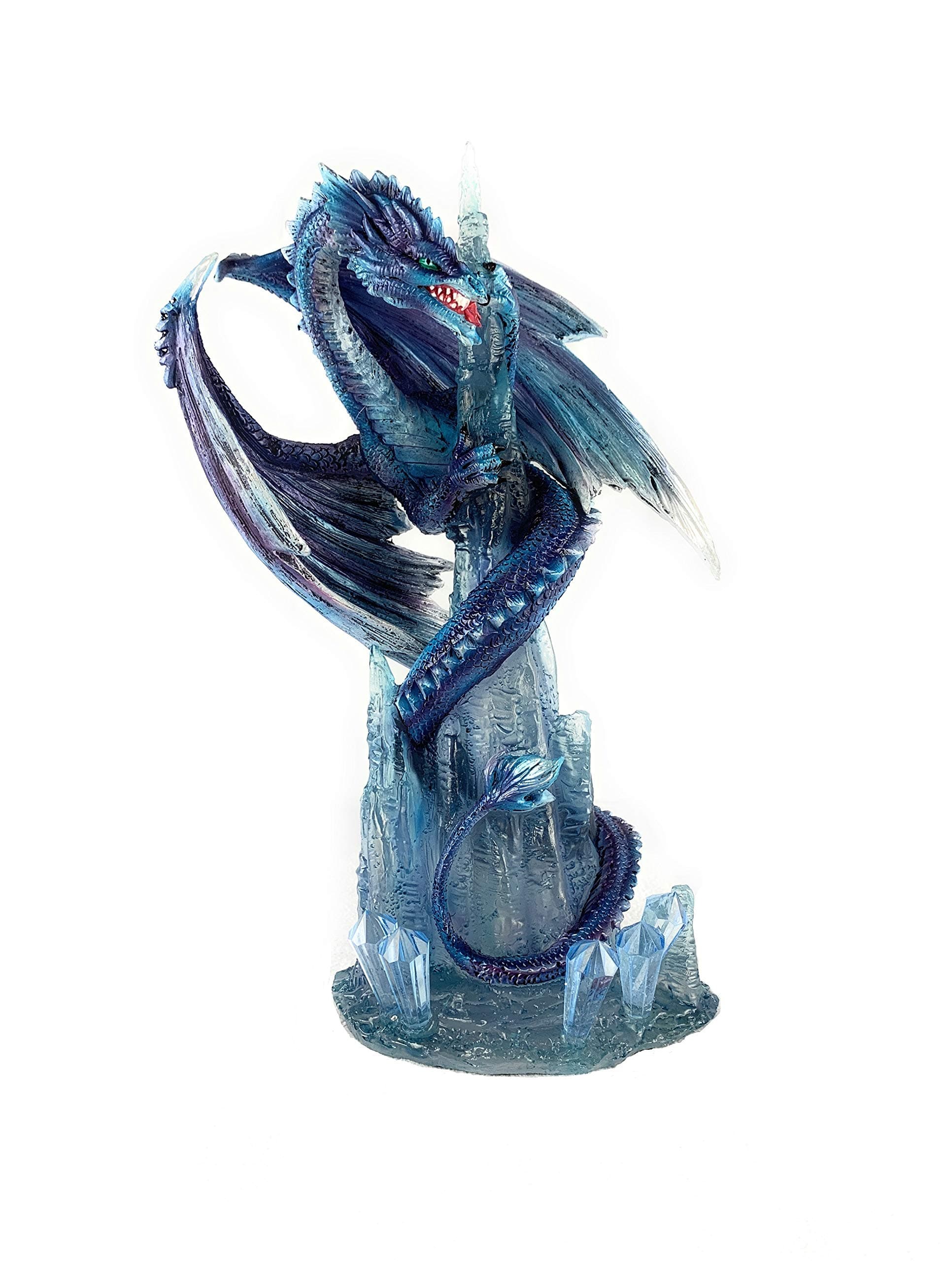 GSC Dragon Sea Serpent Blue Purple Wrapped Around Icicle with Crystals Collectible Fantasy Figurine Statue Décor, 10 X 6 X 4 inches