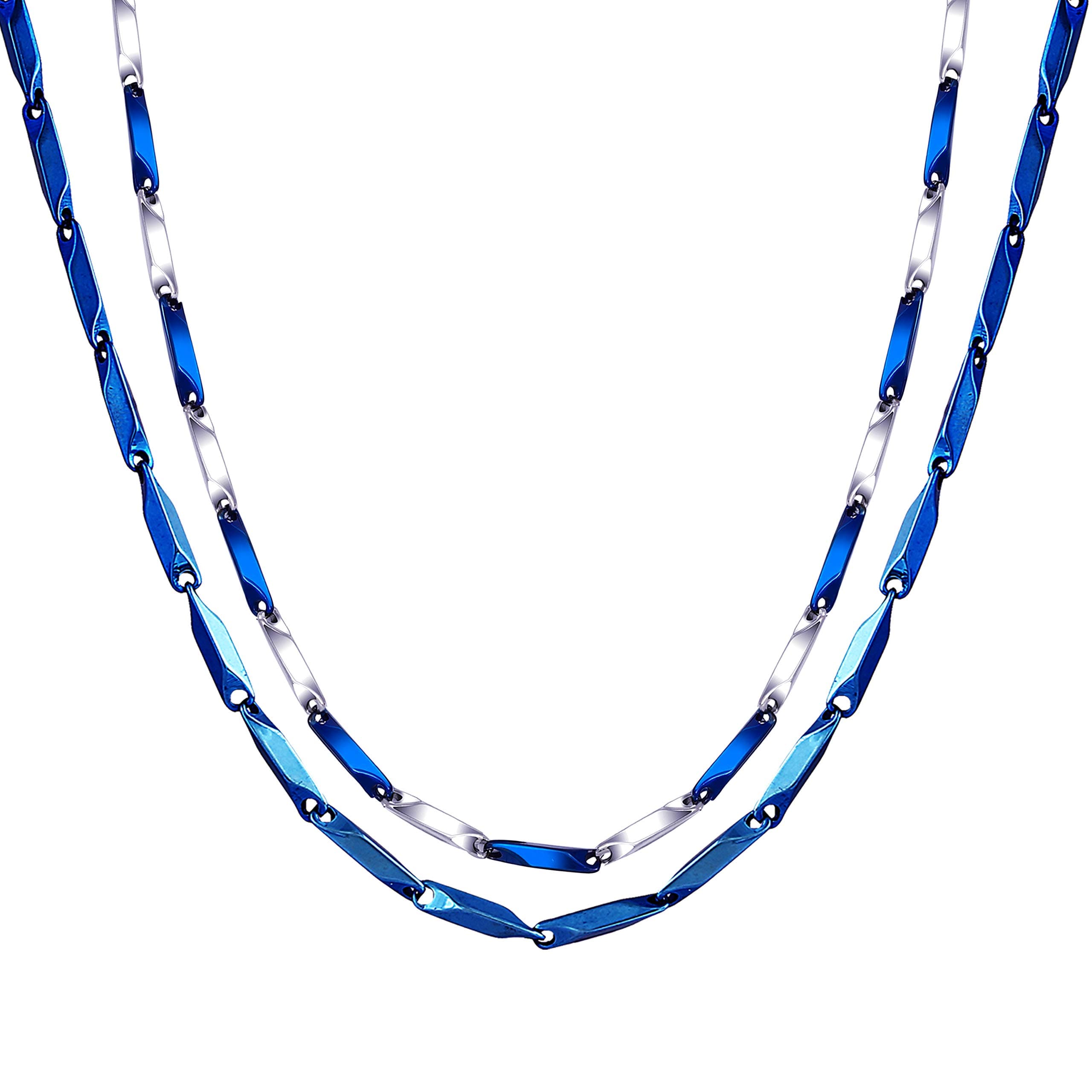 Amaal Jewellery Set Stylish Latest Silver Blue Combo Necklace Chains Chain for Men Boys Boy Friend Gents Mens (2 Pcs) -CN-A297