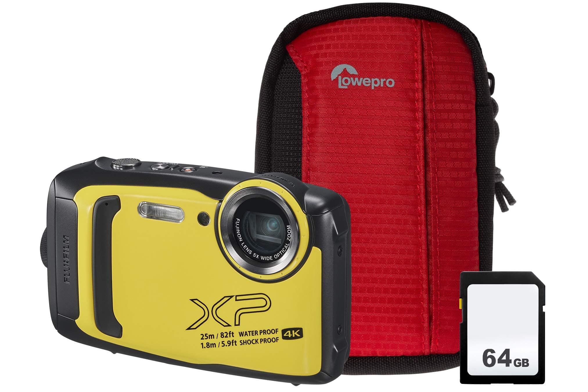 Fujifilm Finepix XP140 Tough Camera Kit inc 64GB SD Card & Bumper Case - Yellow