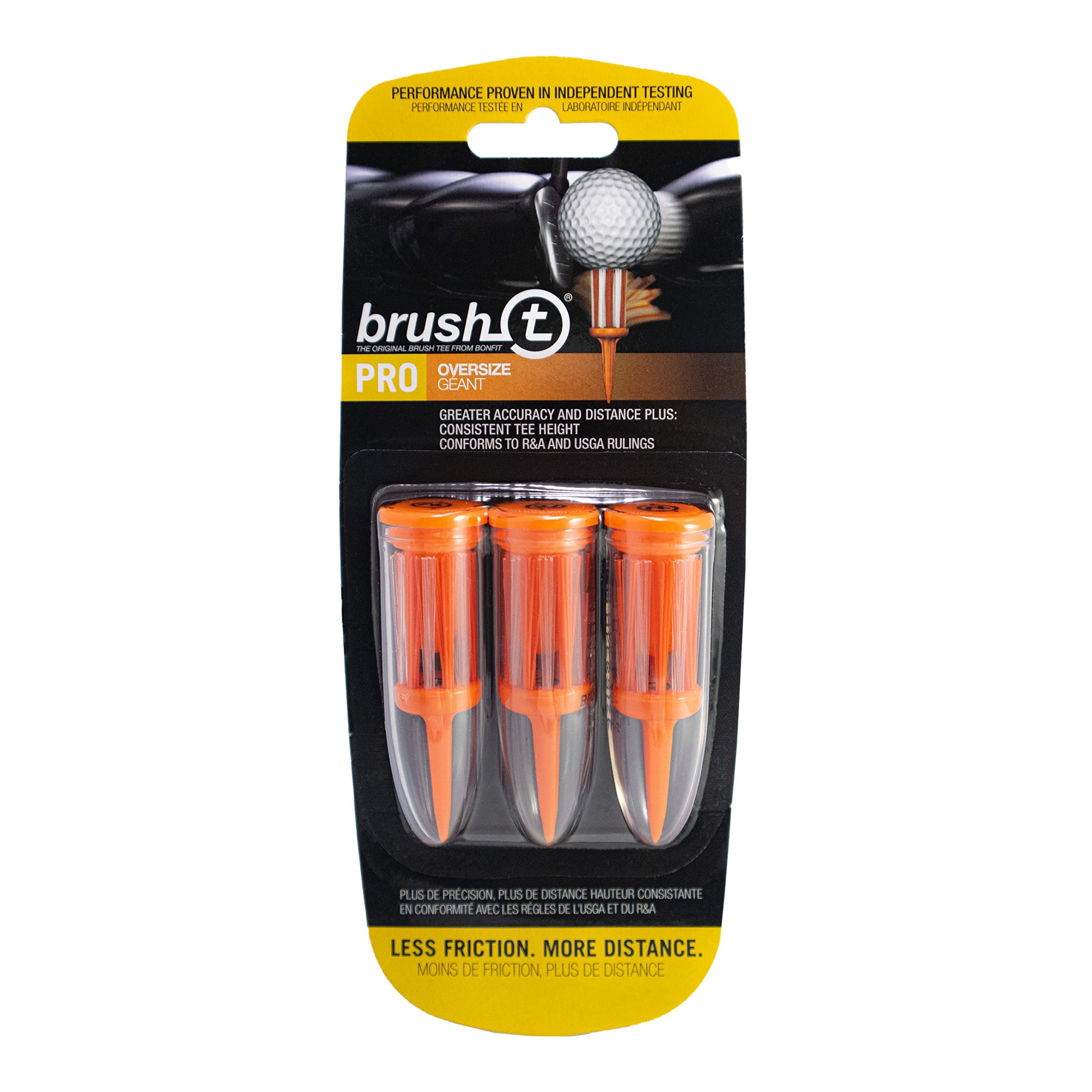 Brush T Golf Tees, Orange Oversize 3-Pack, Premium Plastic, Unbreakable Golfing Tees, Consistent Height, Works with Any Golf Ball, Perfect Golf Gift for Men and Women.