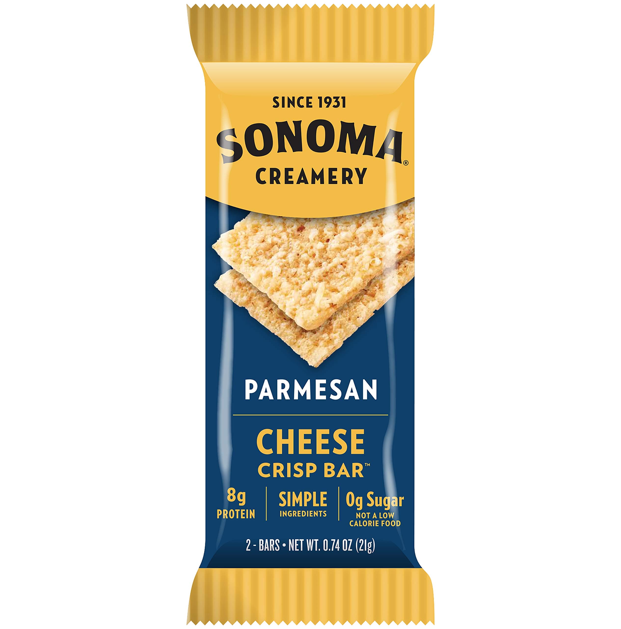 Sonoma Creamery Cheese Crisp Bars - High Protein, Gluten Free, Low Carb & Keto Friendly Snack - Parmesan, Pack of 8