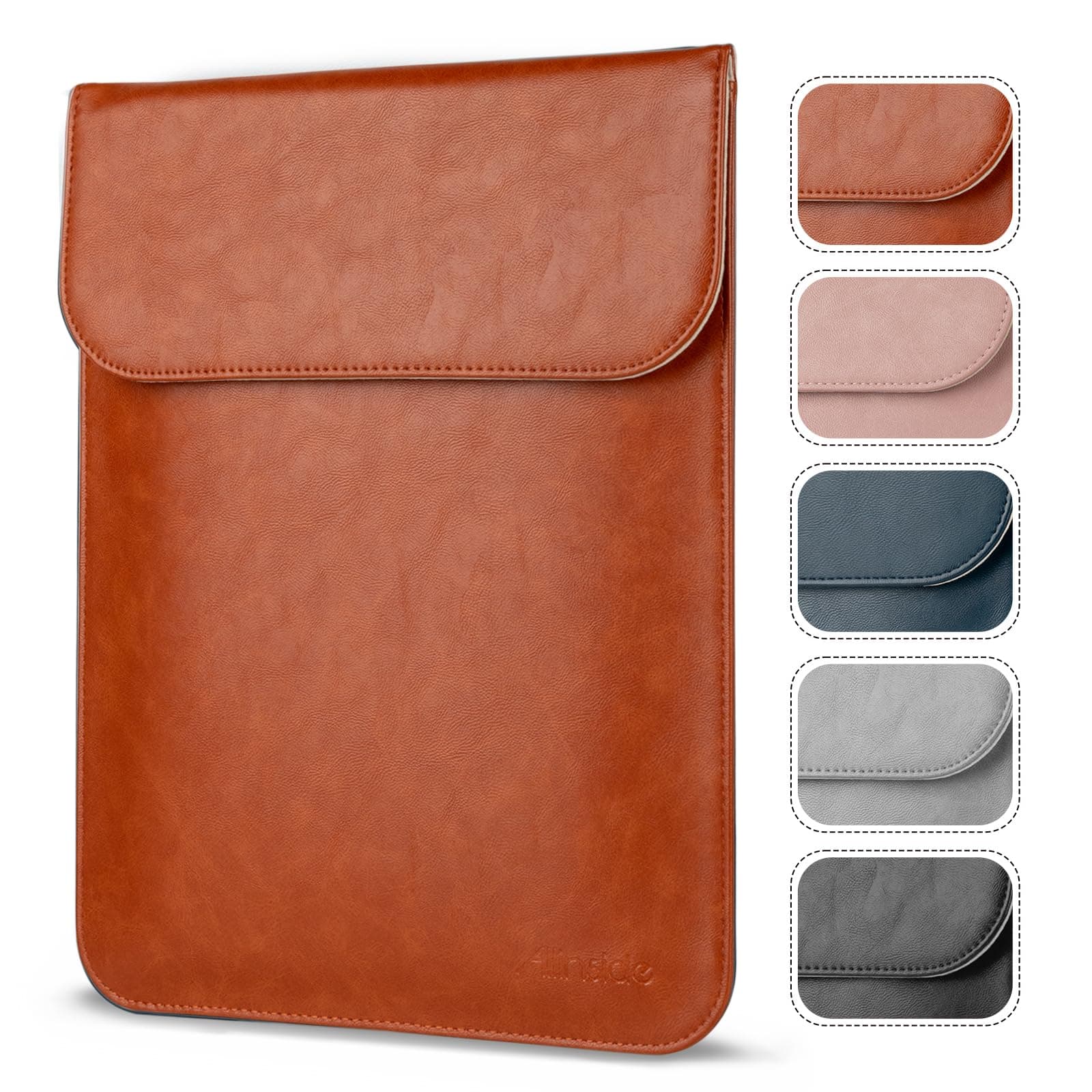 Allinside 13 inch Laptop Sleeve Case for MacBook Neo A18 Pro/MacBook Air 13 2018-2026/MacBook Pro 13 2016-2022, Waterproof PU Leather Laptop Sleeve Bag Protective Vertical Case Cover, Brown