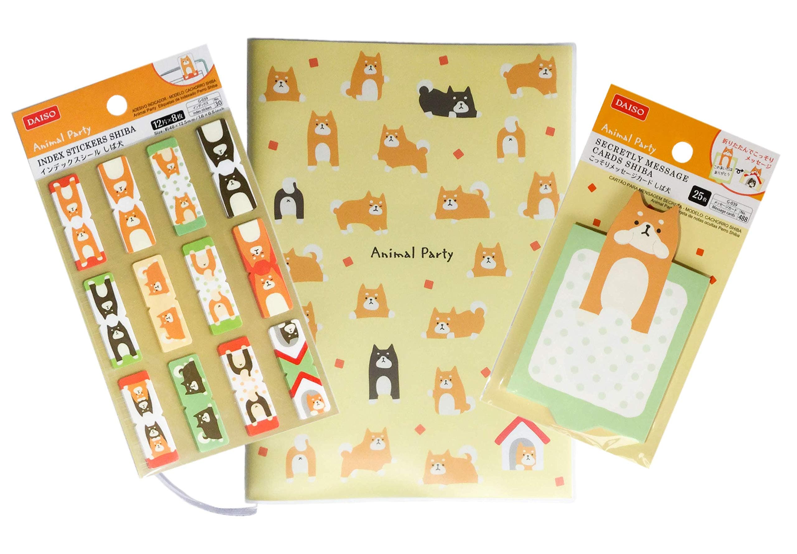 Animal Party Japanese Dog Shiba Collection (Notebook (with Vinyl Cover) / Bookmark, Flags/Greeting Card) Yellow 3 PCS