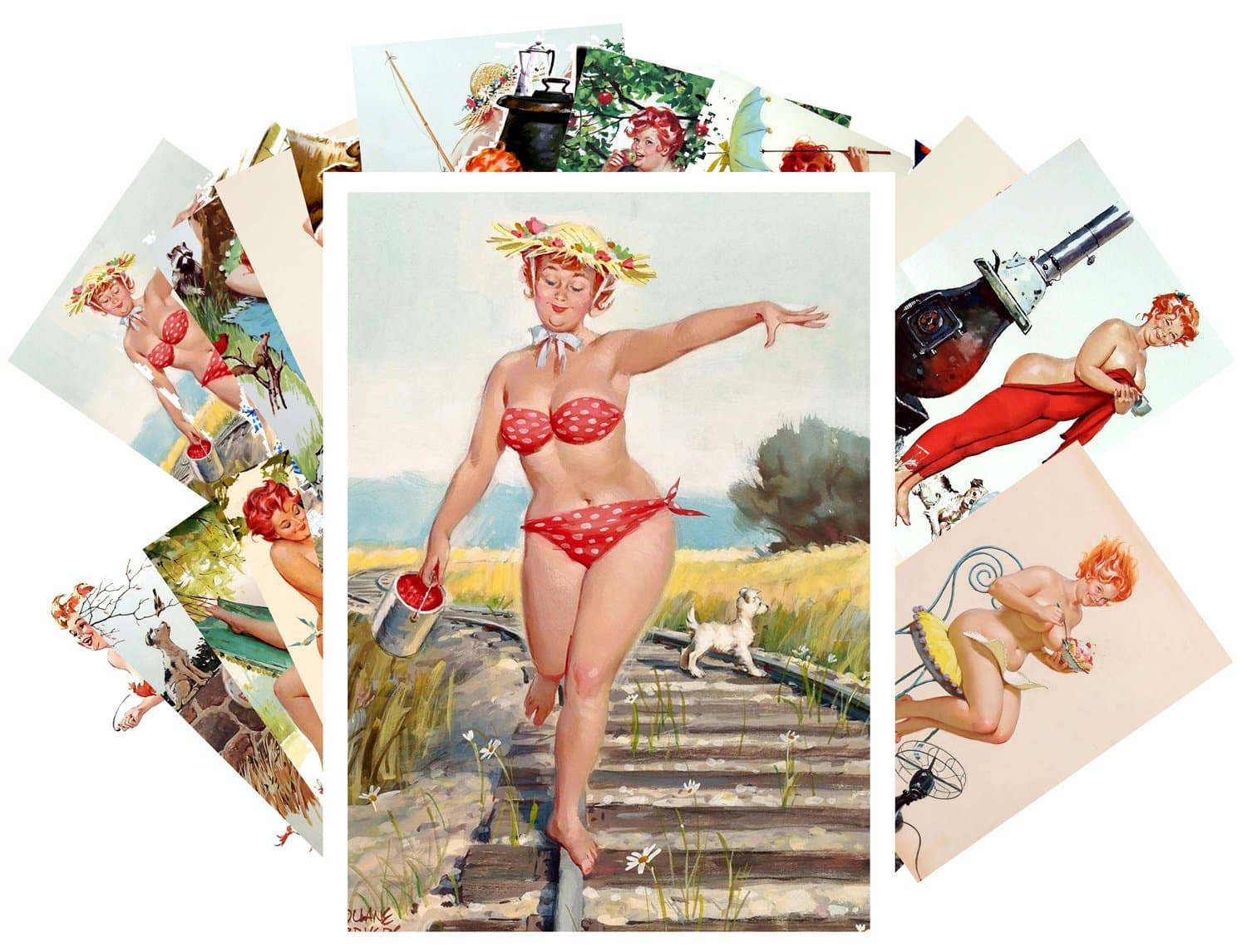 PIXILUV Vintage PostCards 24 pcs Hilda Chubby Sexy Redhead Pinup Girl Vintage Illustration