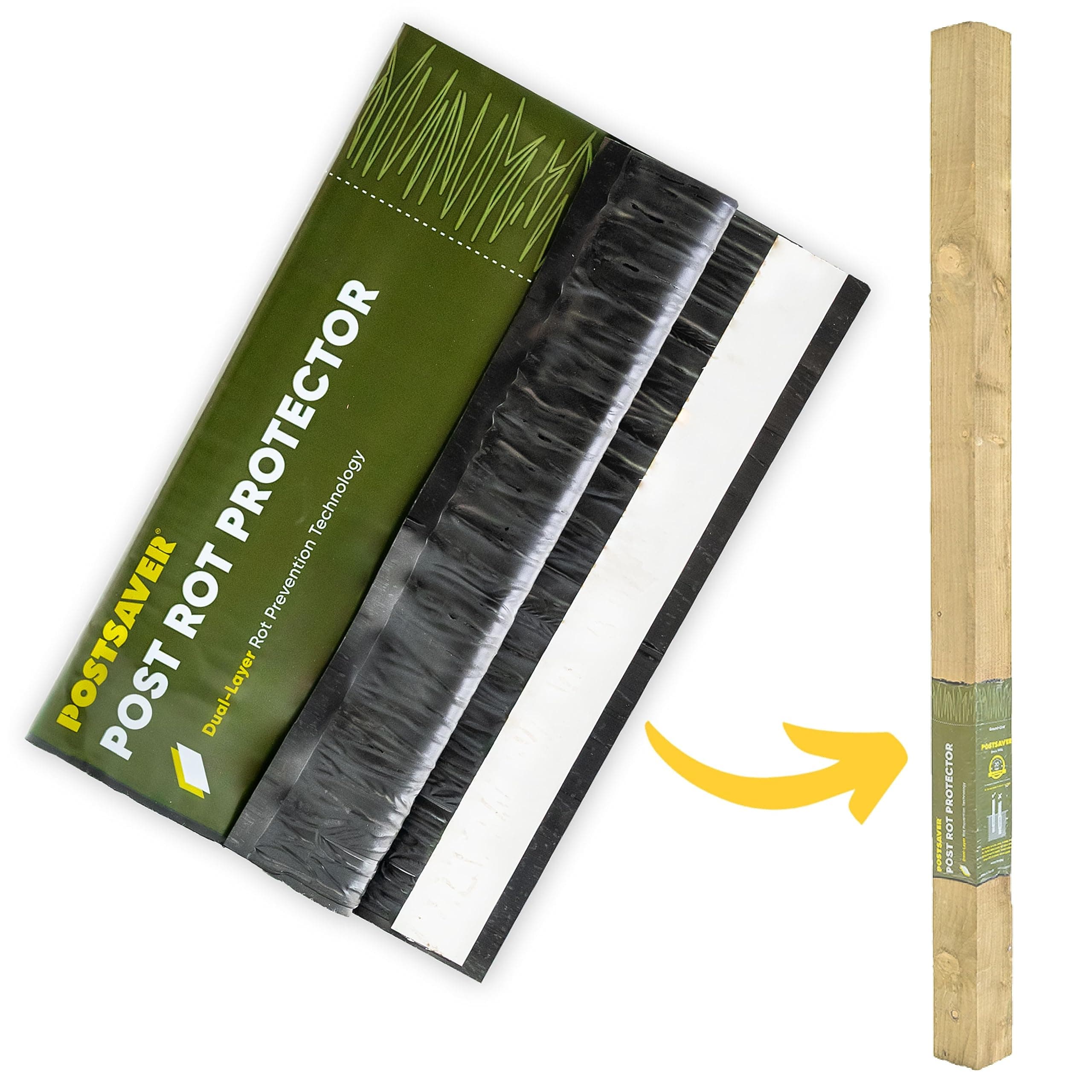 Postsaver Pro-Wrap Standard | Wood Protector for Fence Posts | Post Saver Sleeves with Dual-Layer Rot Protector | Fence Protector | Fits 3x3” to 4x4" Square and 3” to 5" Round Posts