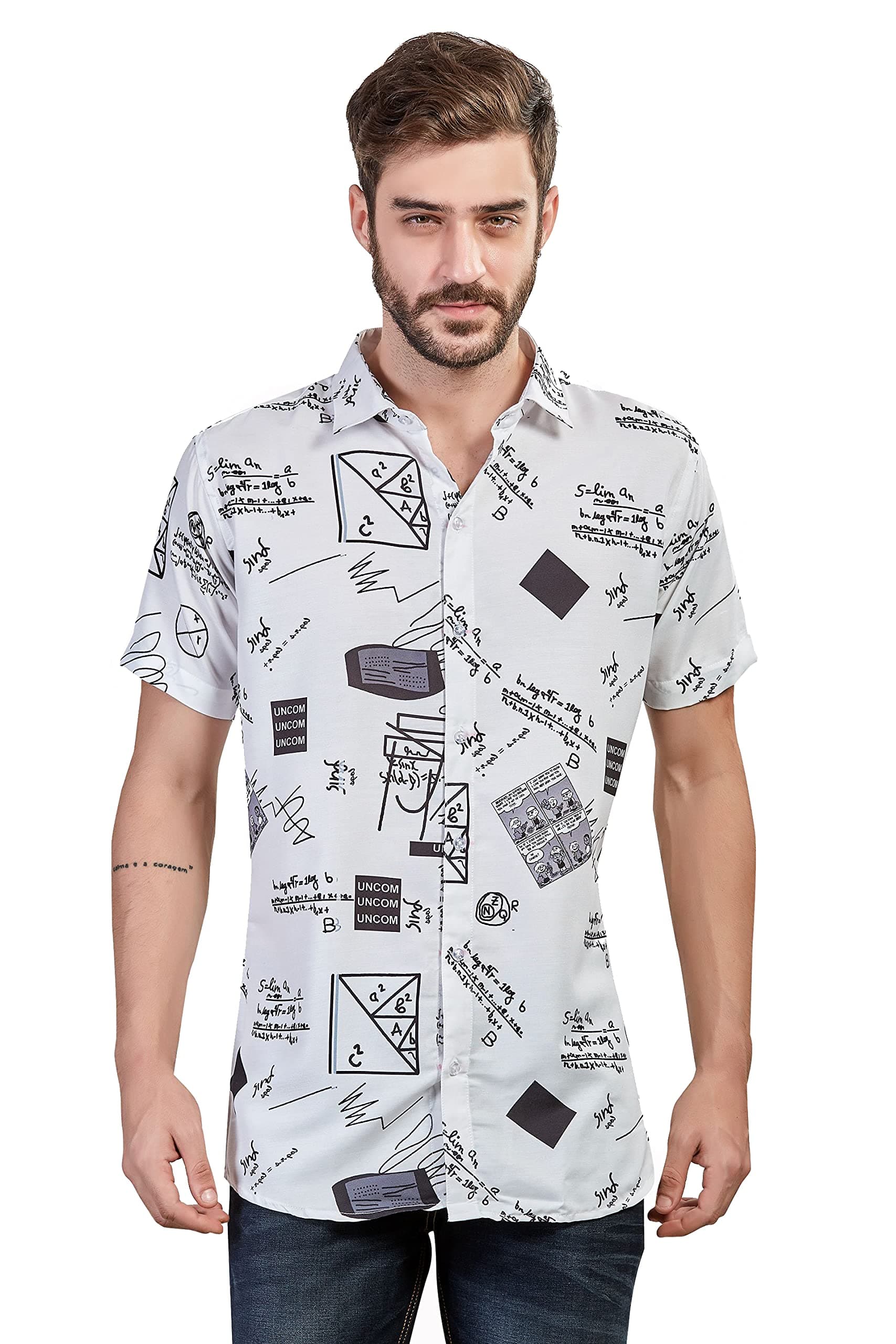 Master Mark Men's White Printed Slim Fit Casual Shirt…