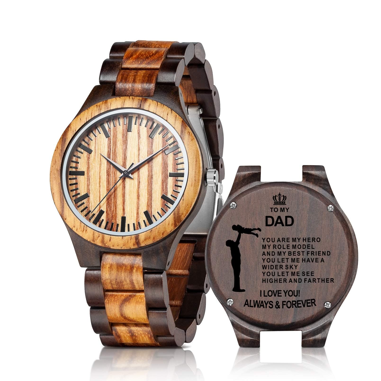 Personalized Engraved Wooden Watches - Custom Anniversary Birthday Wood Watches for Men Husband Boyfriend Dad Him Son