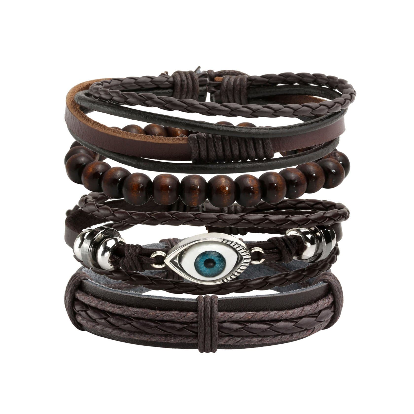 Leather Bracelet Black Brown Braided Wide Wristband Women Men Punk Jewelry Skull