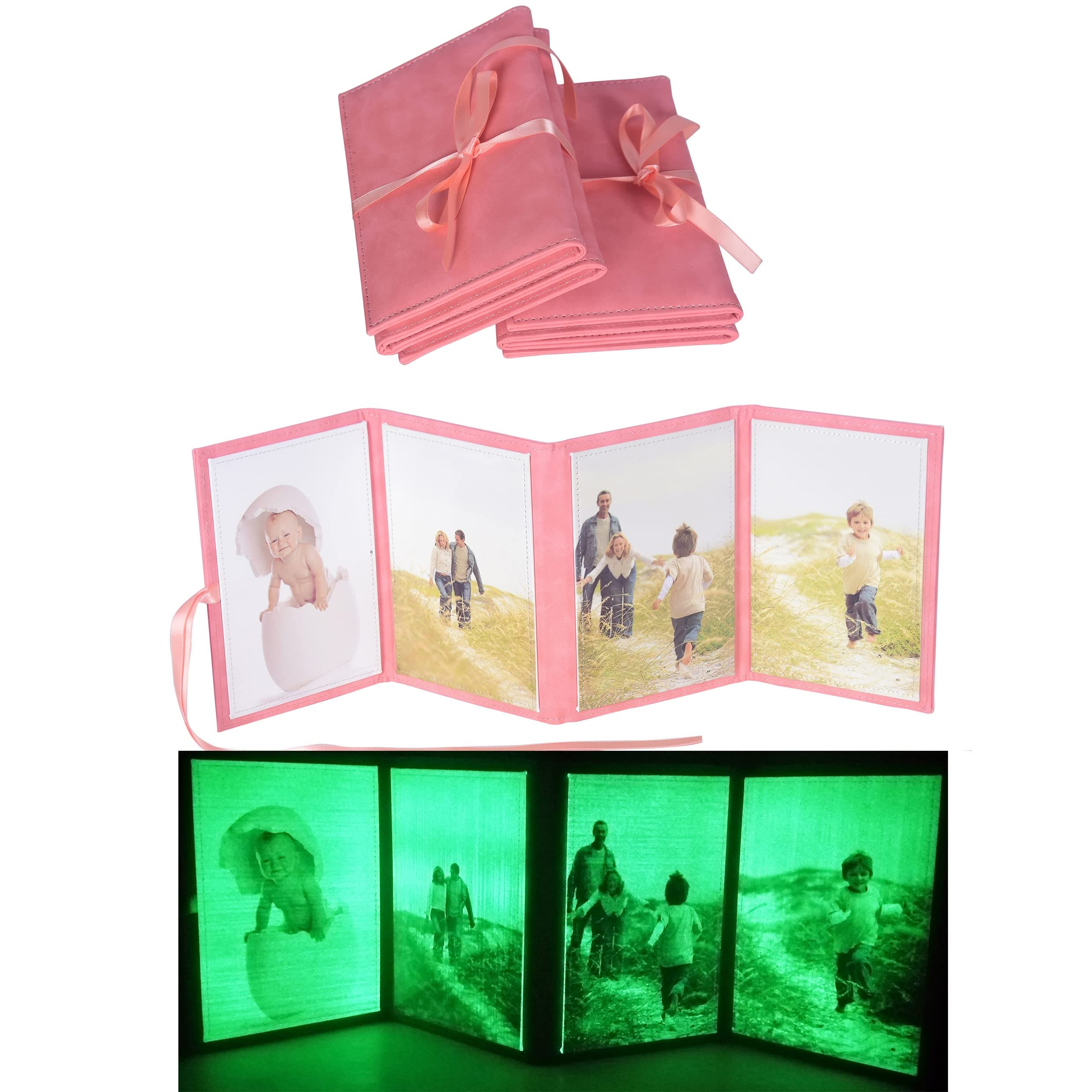 2 Pieces Sublimation Blanks Photo Album Blanks Fluorescent Leather(Blank size:4in x 6in) Color PU Leather Diy Craft (Pink)