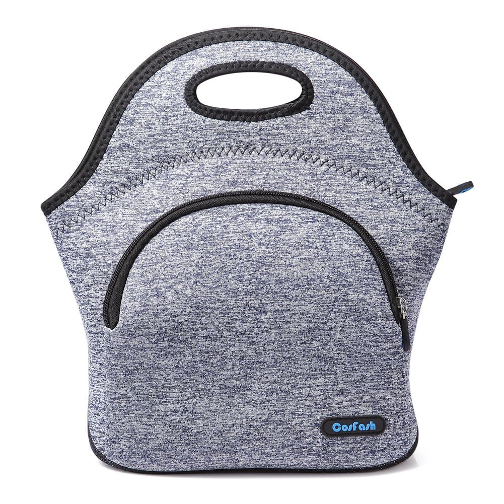 Neoprene Lunch Bag Insulated Lunch Tote Bags Boxes for Adults Men Women Nurses by Cosfash (Blue-grey-lunch bag with pocket)