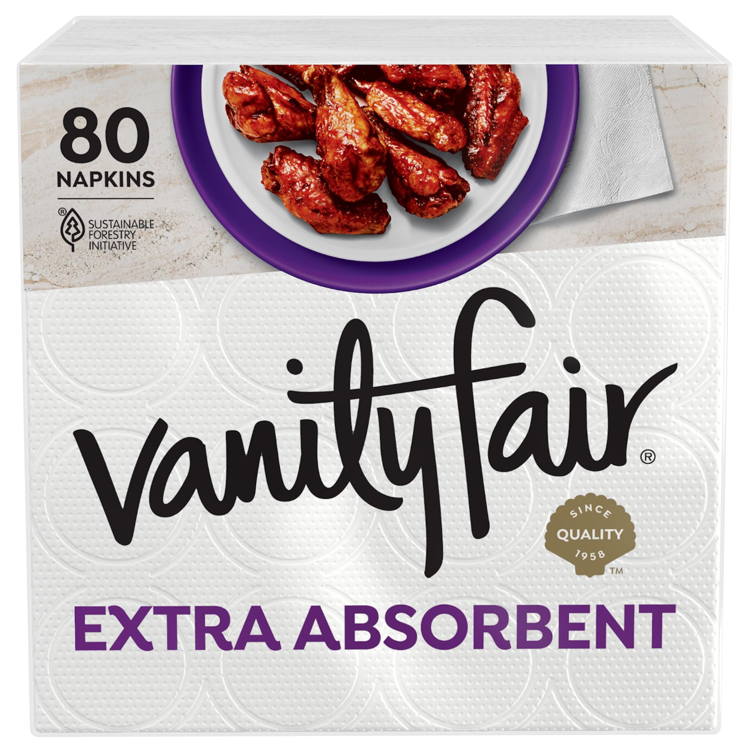 Vanity Fair Everyday Extra Absorbent Premium Paper Napkin, 80 Count, White Dinner Napkin for Messy Meals