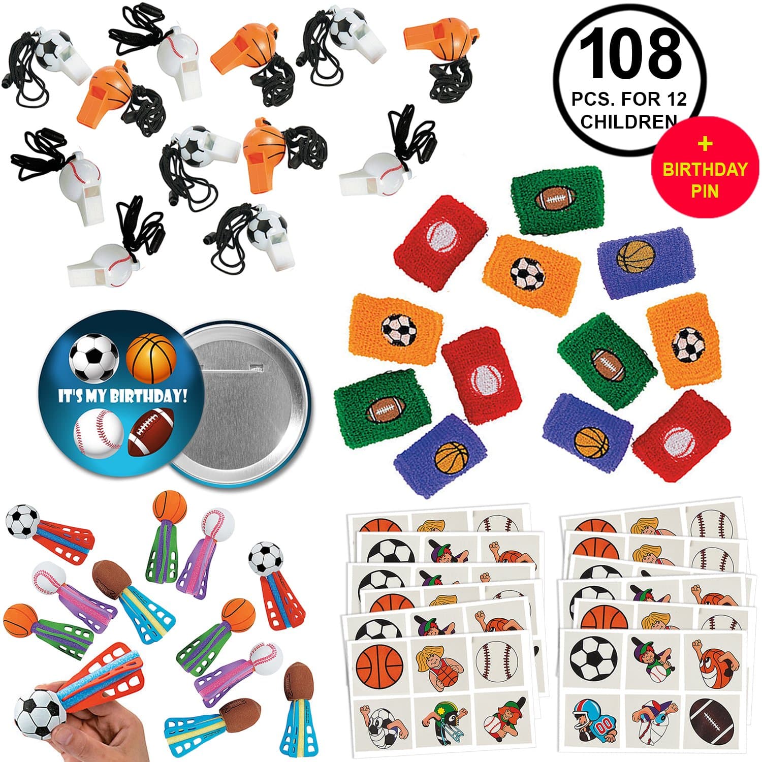 Sports Favors Party Supplies Pack Baseball Basketball Football Soccer for 12