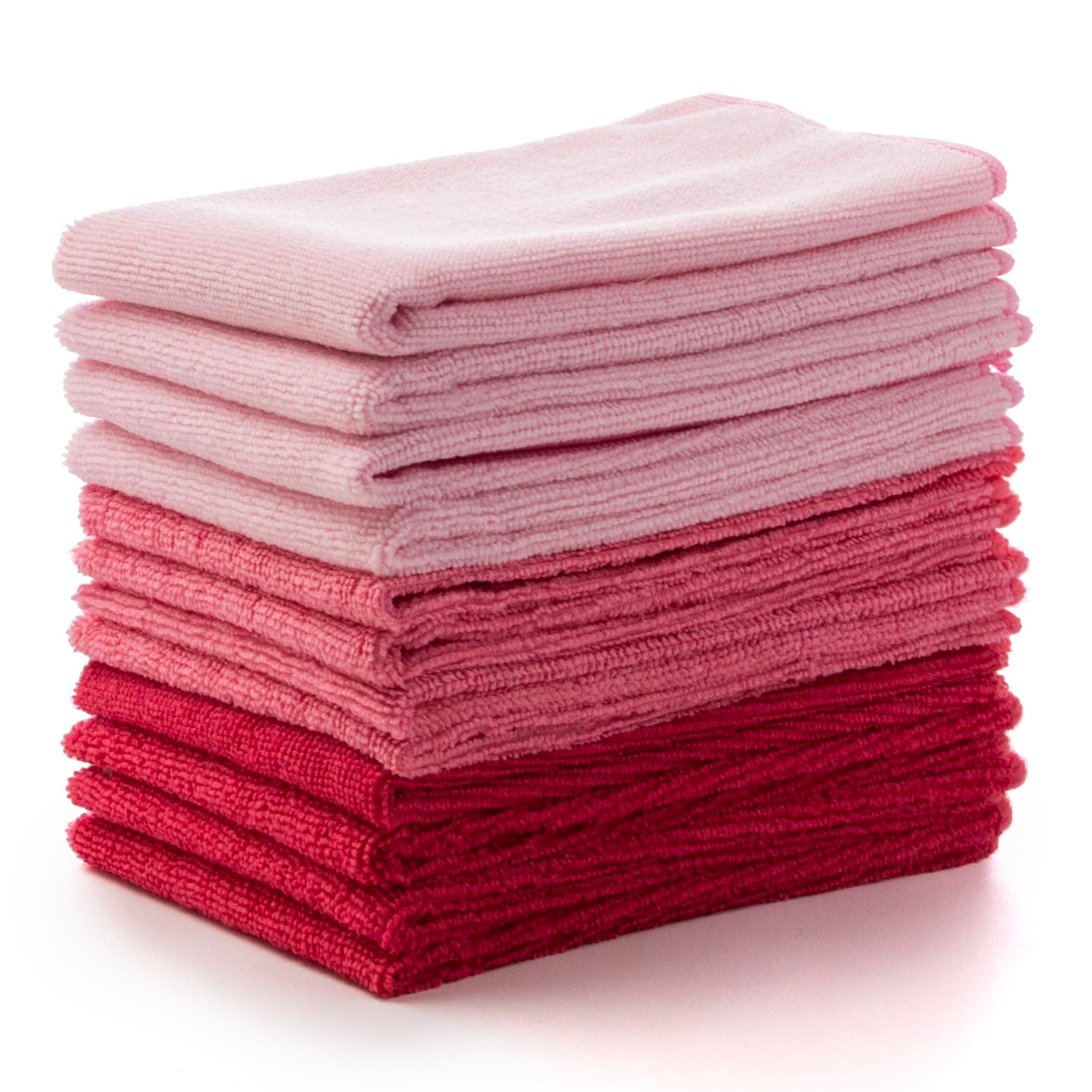 BINO Pink Ombre 15x15 Inches Microfiber Cleaning Towel Set - Ultra Absorbent Cleaning Towels - All Purpose Microfiber Towels - 12 Pack